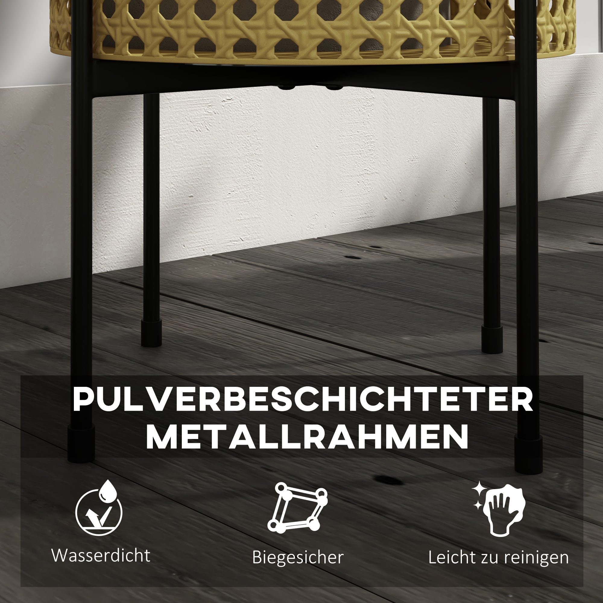 Blumenständer, 3er-Set, rostfreies Metallgestell, In- und Outdoor, Schwarz/Gold