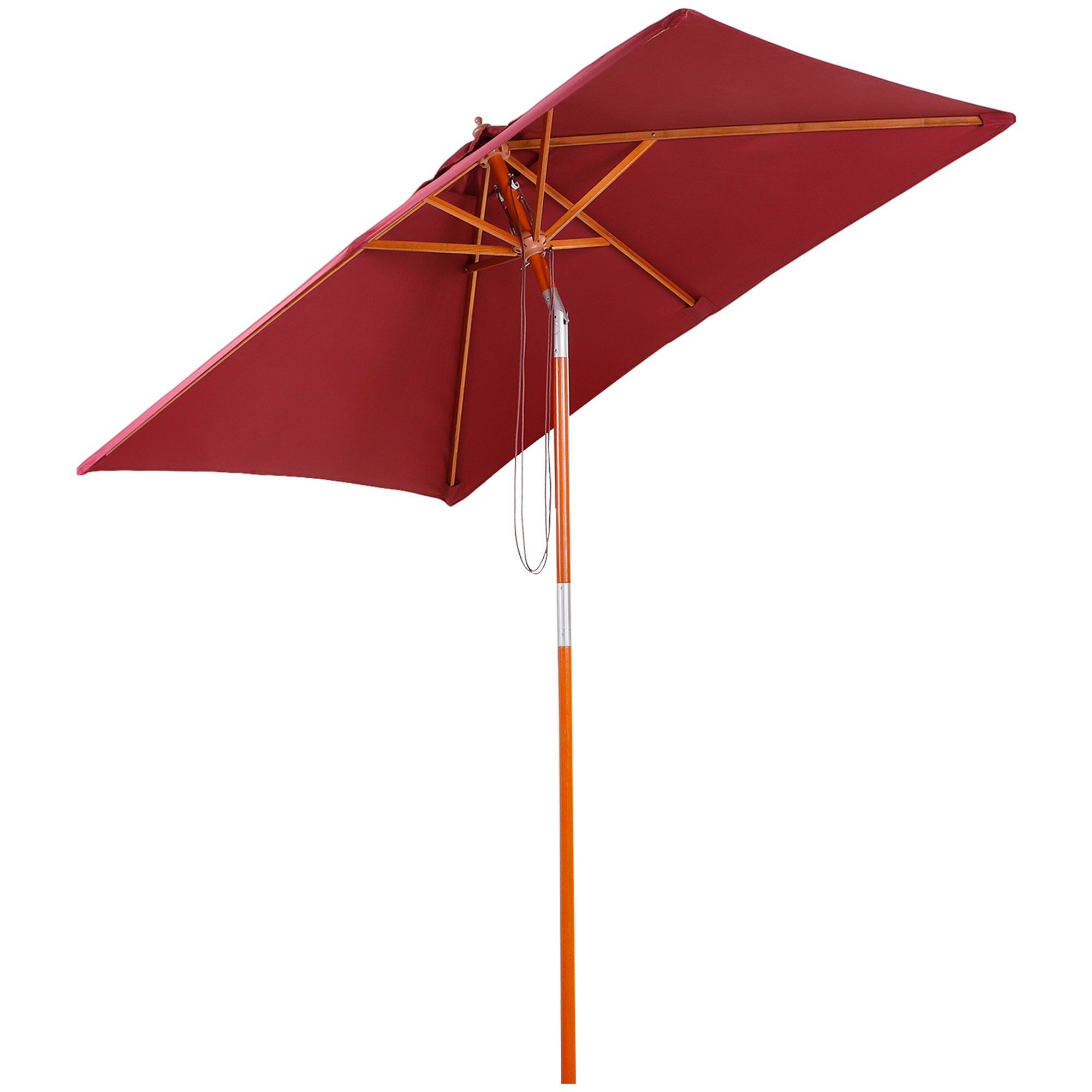 Sonnenschirm 200 x 150 x 235 cm Knickbarer Gartenschirm 3-stufig einstellbar rechteckig Strandschirm wasserabweisend und UV-beständig für Strand Balkon Terrasse Garten Weinrot