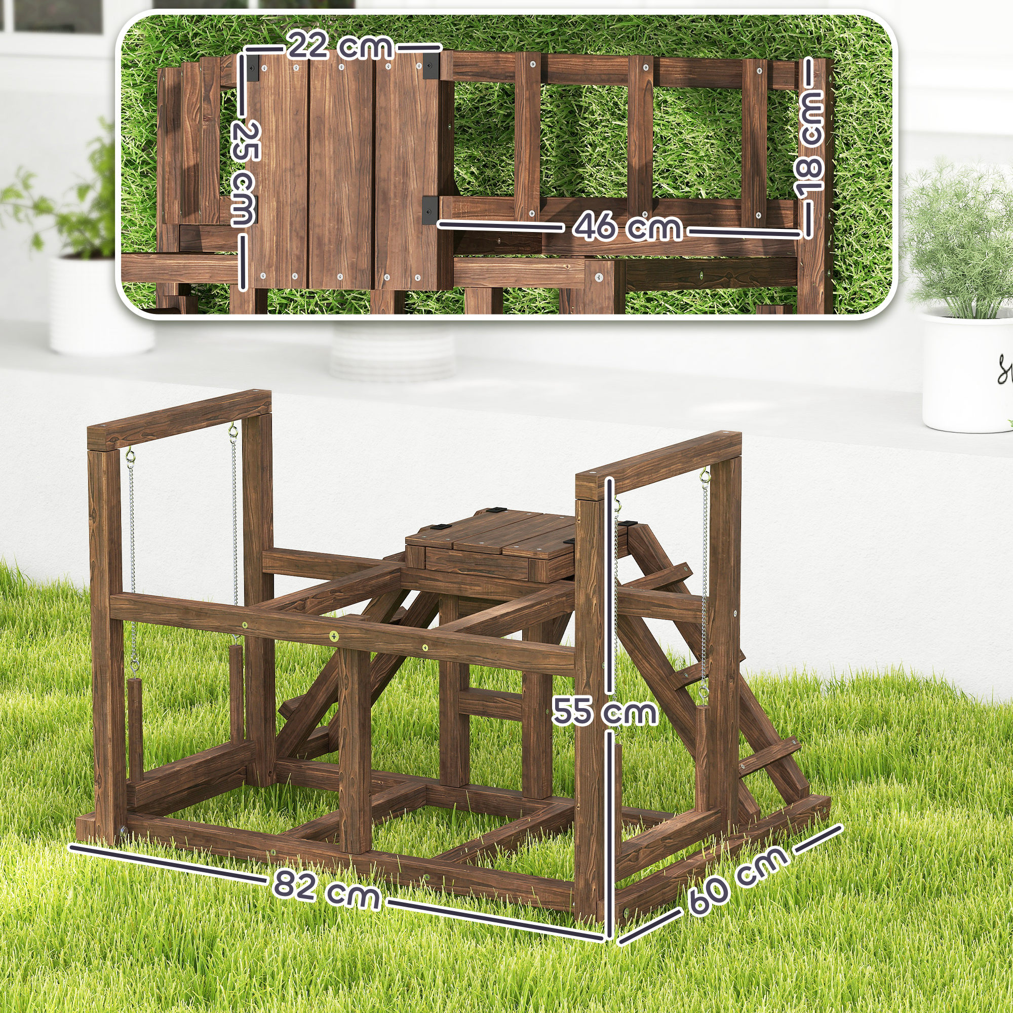 Hühnergestell, Sitzstangen, Rampen, Schaukeln, für 2-3 Hühner, Holz, Braun