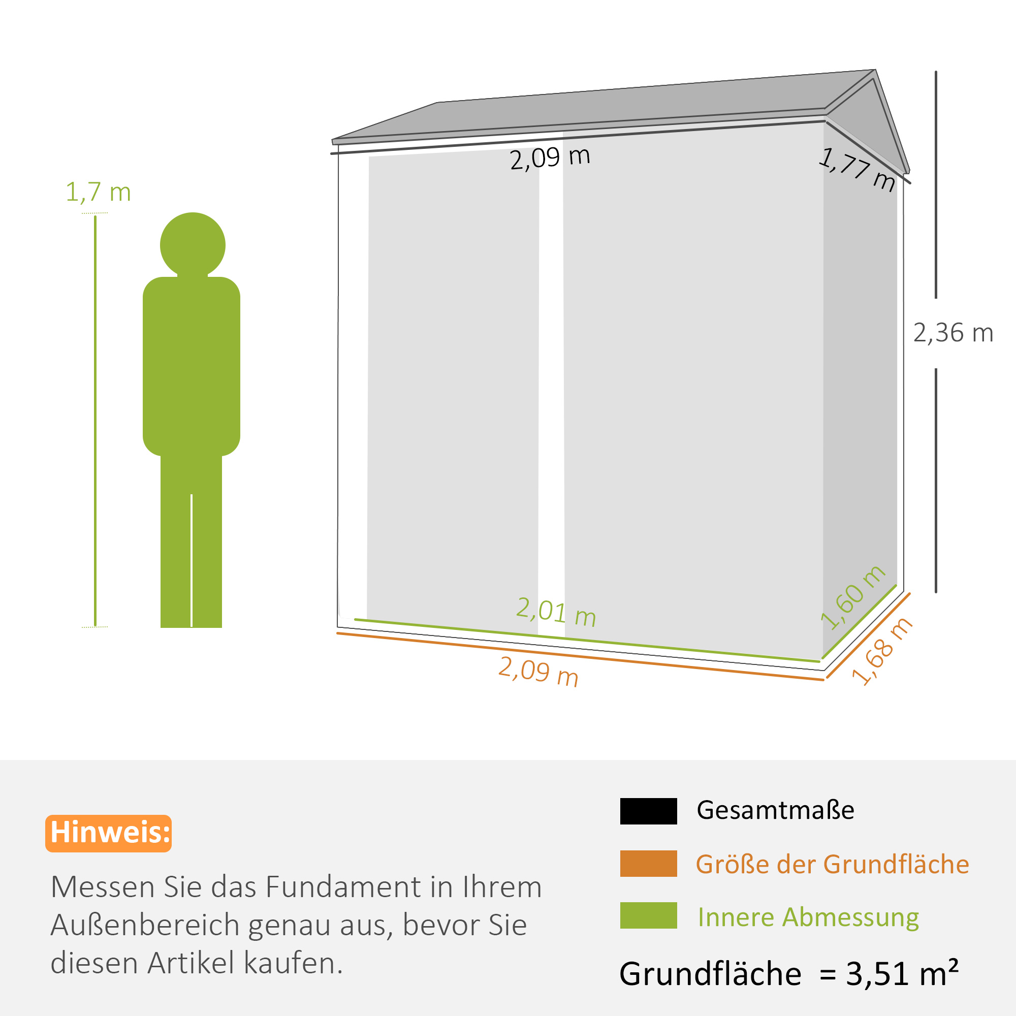 Metall Gerätehaus 3,5 m², Hoher Abschließbar Geräteschuppen mit Sattedach Lüftungen Handschuhen, 209 x 177 x 236 cm