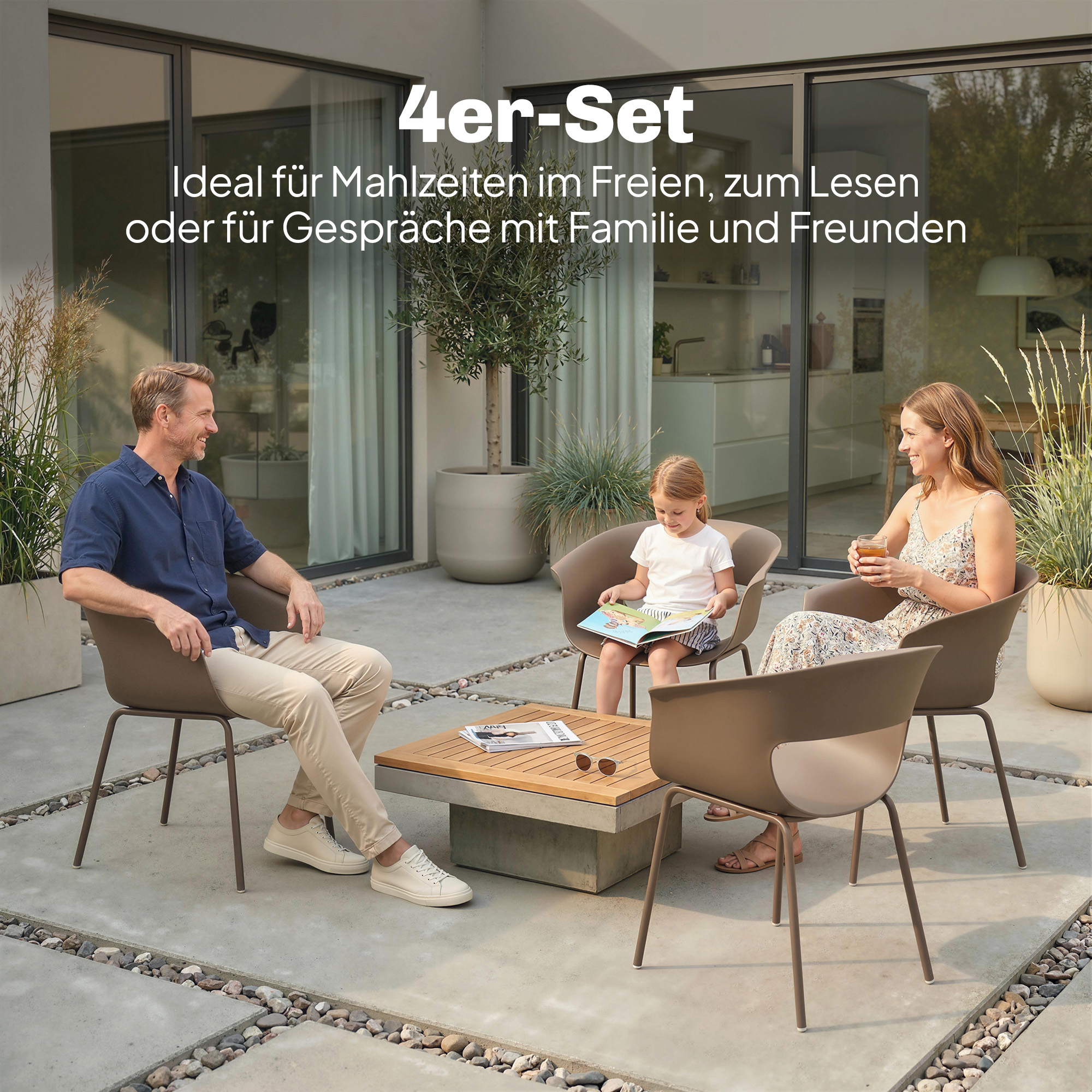 Gartenstühle 4er Set ergonomisch Balkonstühle mit Ausschnittdesign Armlehne Wetterfest rostbeständig Kaffee