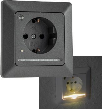 MILOS Schutzkontakt-Steckdose mit LED / anthrazit, 250V~/ 16A, Licht mit Sensor