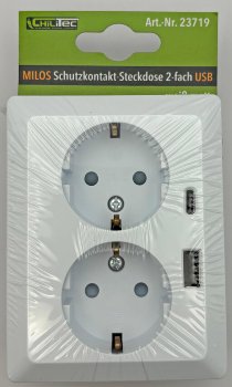 MILOS Schutzkontakt-Steckdose 2-fach / 250V~/ 16A, 1x UP, USB A+C/PD, weiß matt