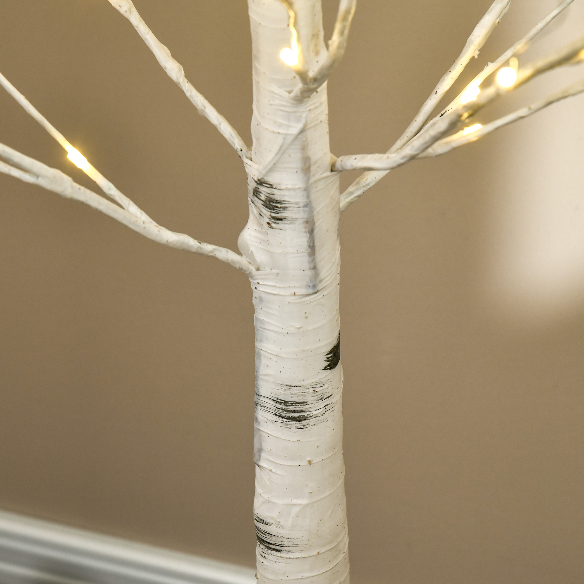 Kunstbaum, Kunstbirke, mit LED-Beleuchtung, warmweiß, realistische, weiße Rinde, 22 x 22 x 180cm