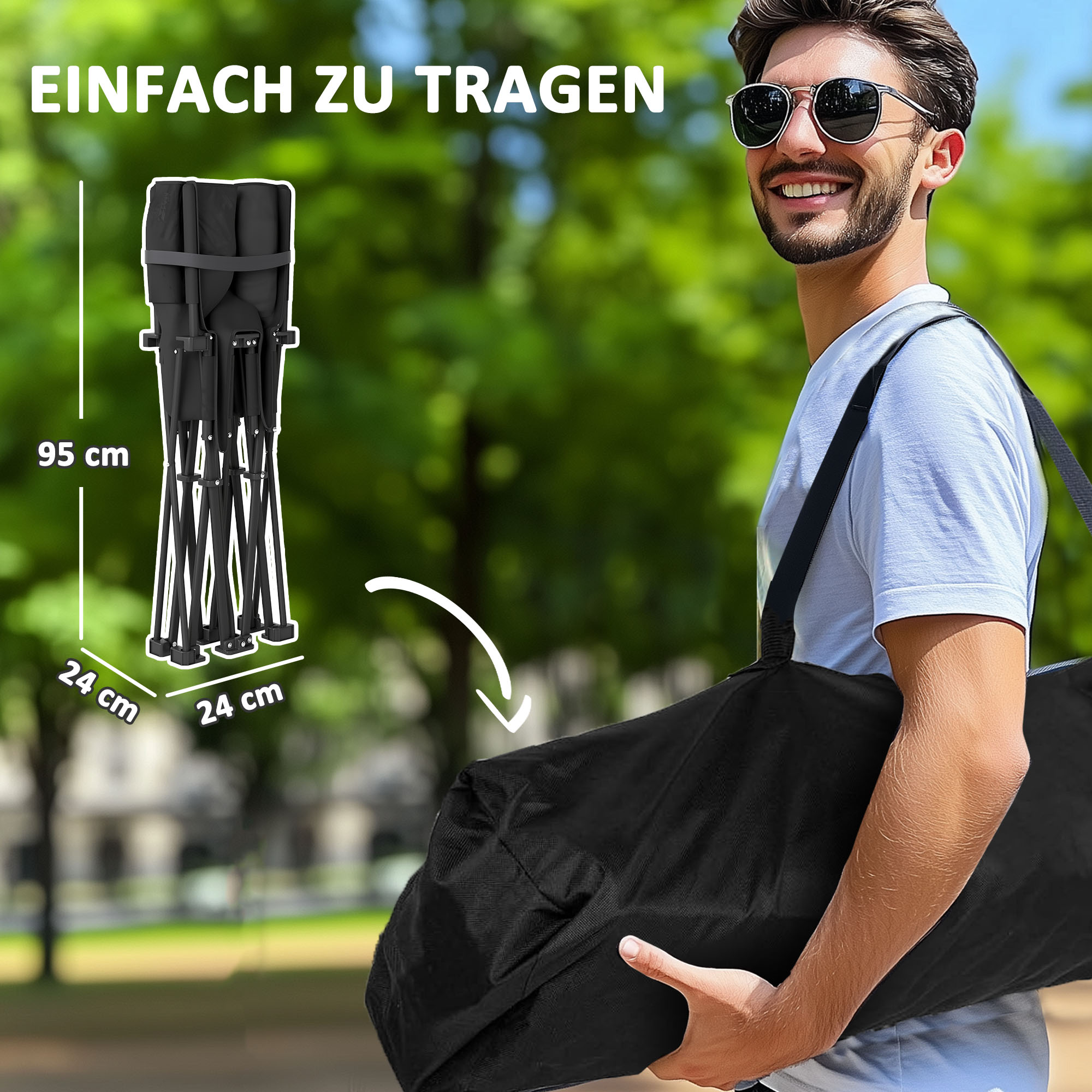 Faltstuhl faltbar 2 Sitzer Campingstuhl mit Tragetasche Outdoor bis 250kg belastbar 145 x 60 x 92 cm Schwarz