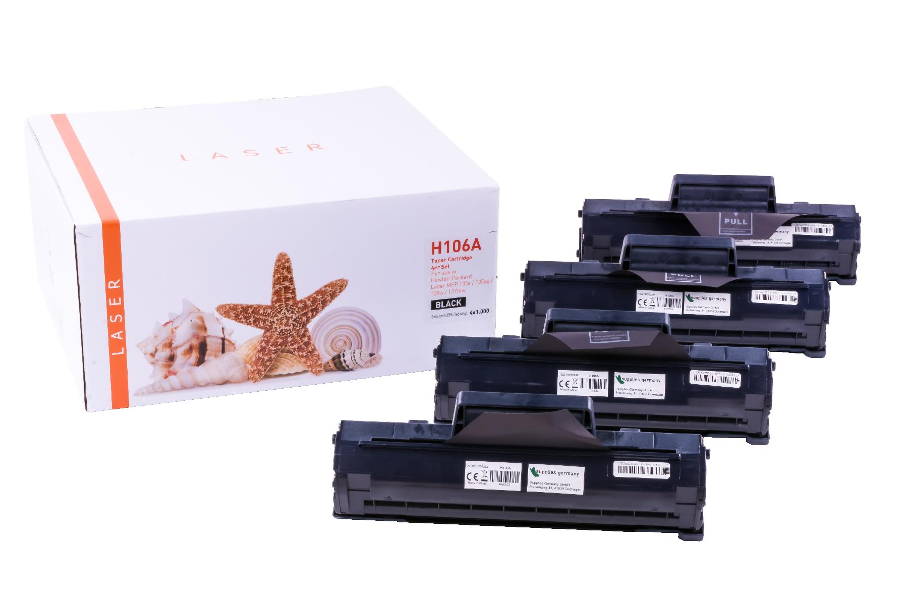 4er Set 106A alternativ Toner schwarz für HP / W1106A / 4x1.000 Seiten 4er Set 106A alternativ Toner schwarz für HP / W1106A / 4x1.000 Seiten
