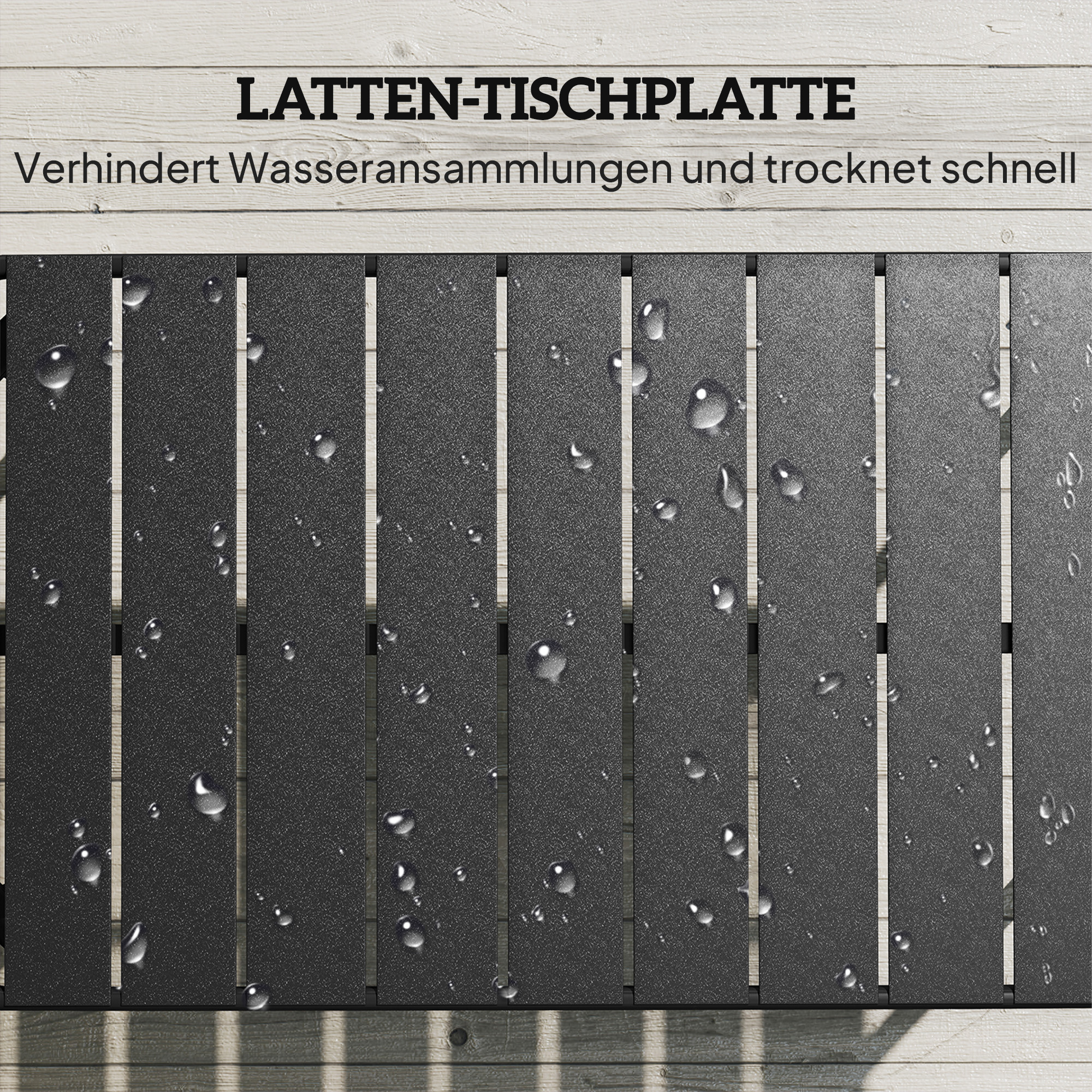 Outdoor-Couchtisch, wetterfester rechteckiger Metall-Patiotisch mit Lamellentischplatte für den Außenbereich