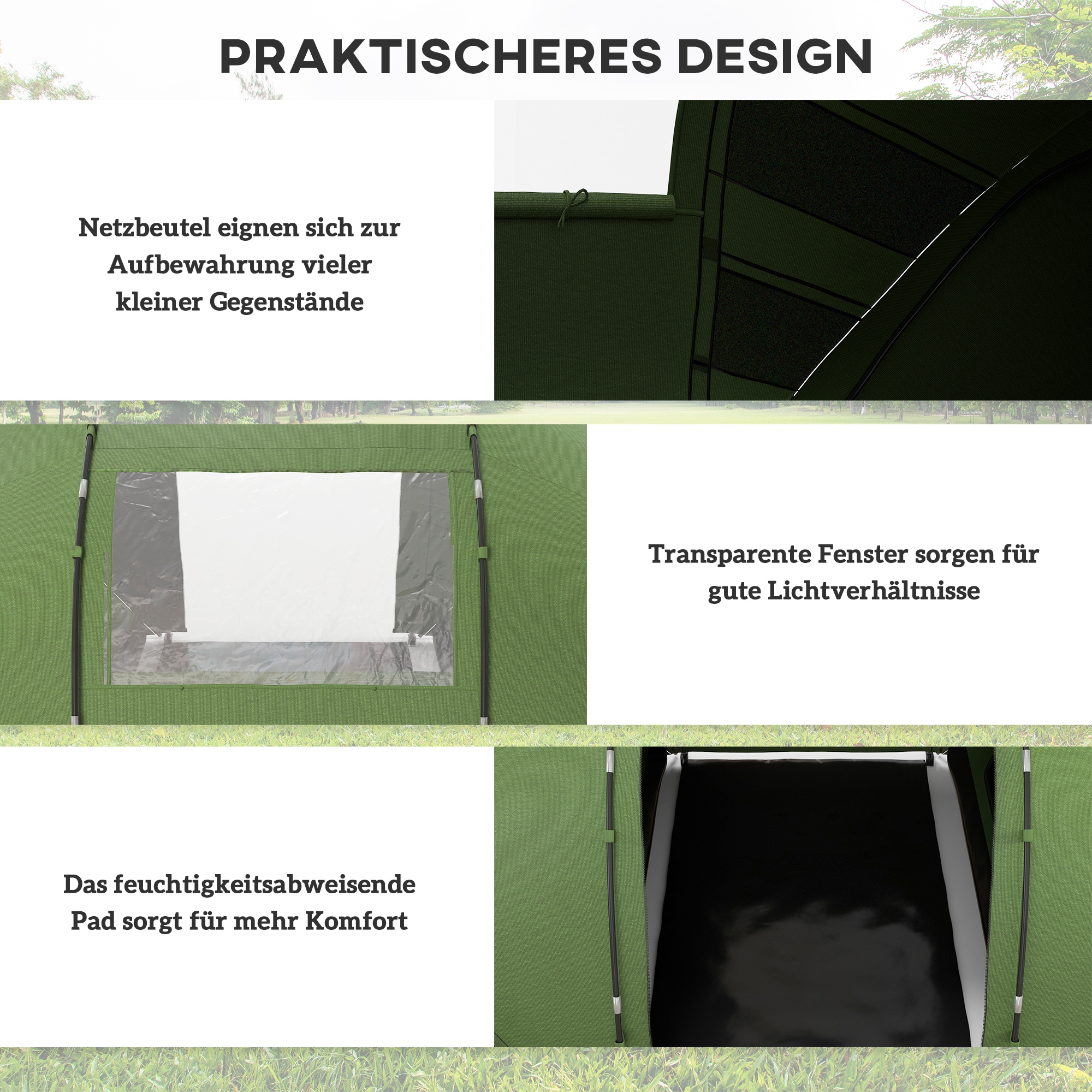Tunnelzelt für 4-6 Personen, Campingzelt mit Tür, Bodenplane, 2000mm wasserdicht Grün