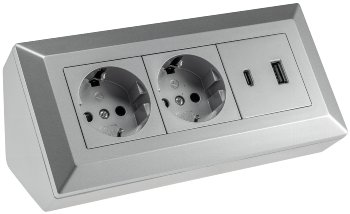 2-fach Steckdosenblock, USB-A+C, silber - 250V~/ 16A, Aufbaumontage, USB 3,1A, PD 2-fach Steckdosenblock, USB-A+C, silber - 250V~/ 16A, Aufbaumontage, USB 3,1A, PD