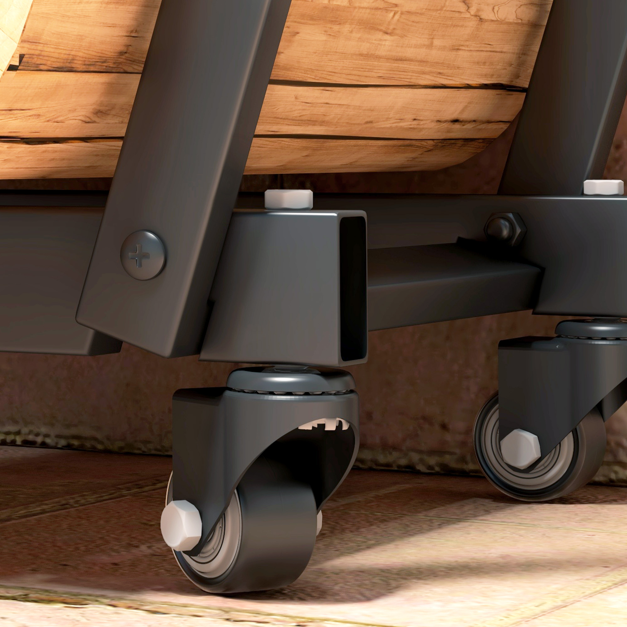 Feuerholzgestell, trapezförmiges Design, pulverbeschichteter Metall, mobil mit Rollen, 79 x 30 x 81 cm, Schwarz