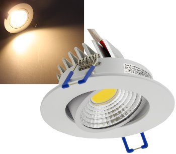 LED-Einbauleuchte "COB-5", 5W, 420lm - ALU, 3000K, 95°, Ø85xT47mm, Rahmen weiß LED-Einbauleuchte "COB-5", 5W, 420lm - ALU, 3000K, 95°, Ø85xT47mm, Rahmen weiß