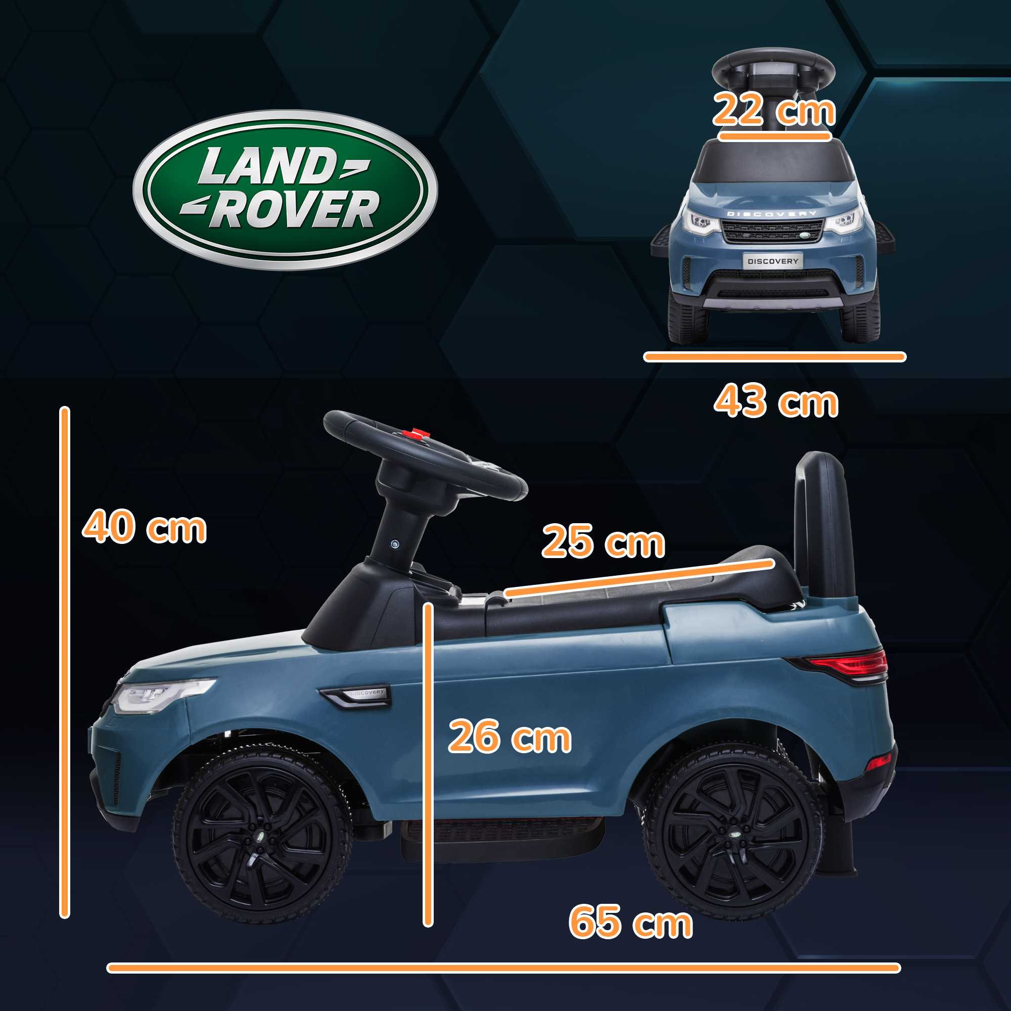 Elektro-Kinderauto 6V, Land Rover, Fahr-/Schiebemodus, Scheinwerfer, Musik, Hellblau