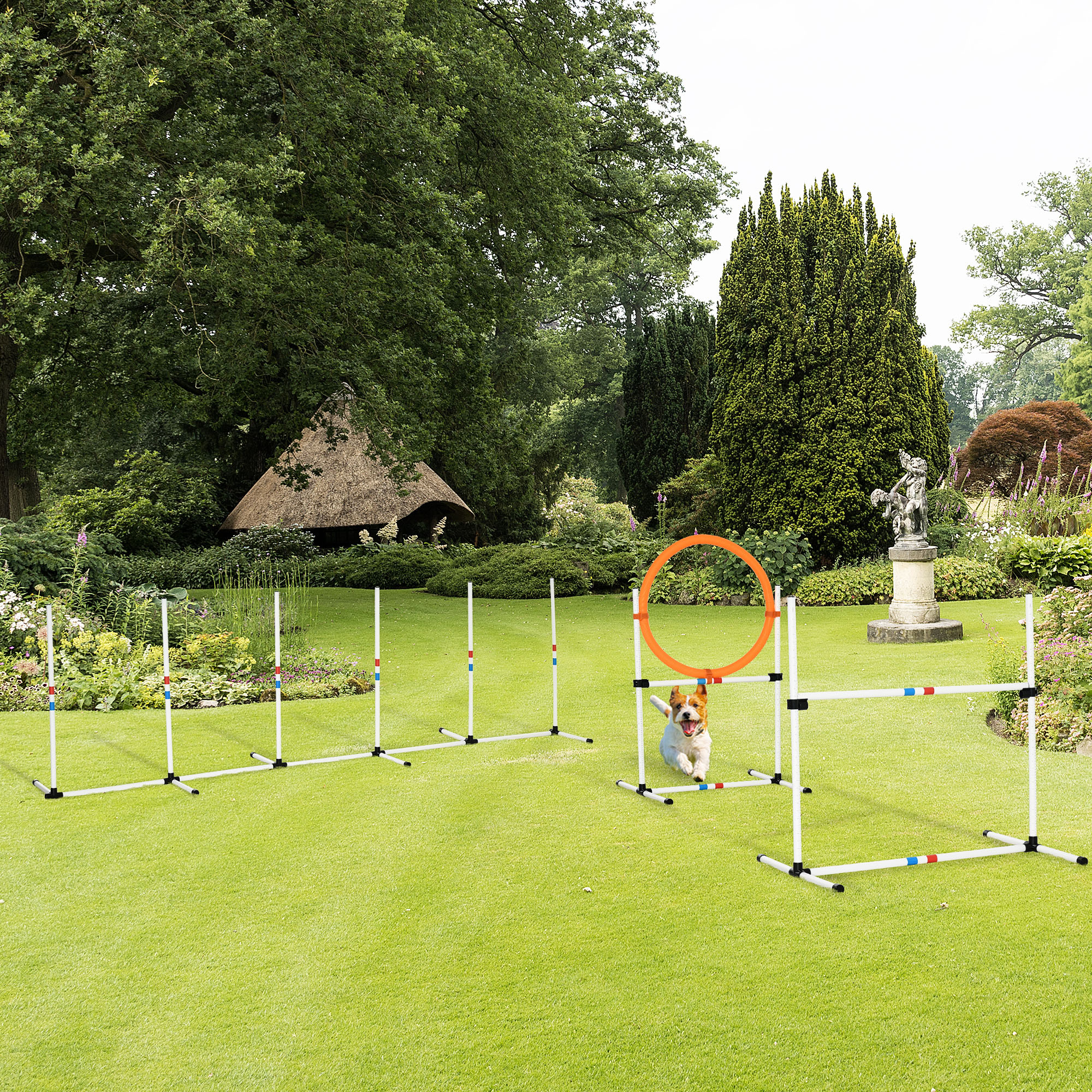3-tlg. Hunde Agility Set Training für Haustiere Hundetrainigsset Inklusive Tasche Leicht zu tragen Kunststoff Weiß+Gelb