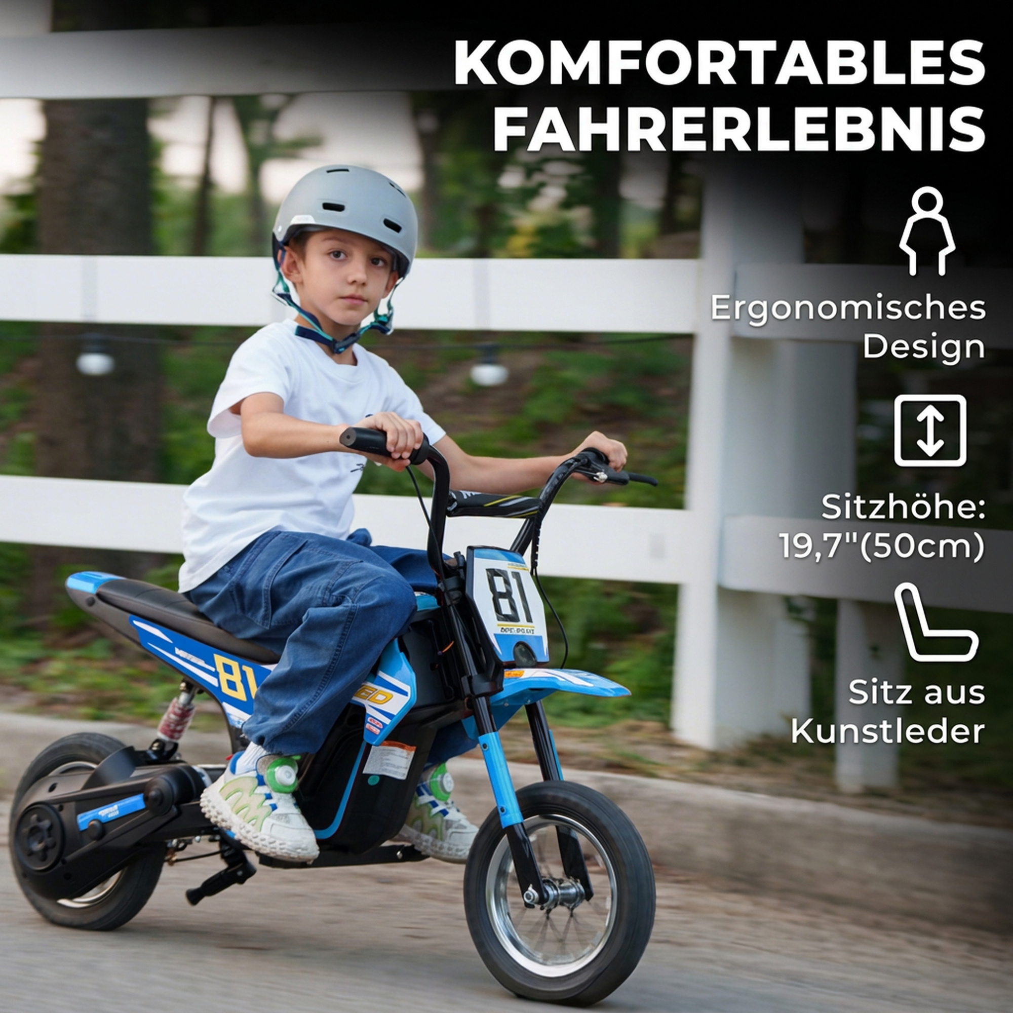 Elektro Motorrad Kinder 24 V Kinder Motocross mit 250W Motor 7Ah Akku Hinterradfederung Scheibenbremse 16km/h 8–12 Jahre