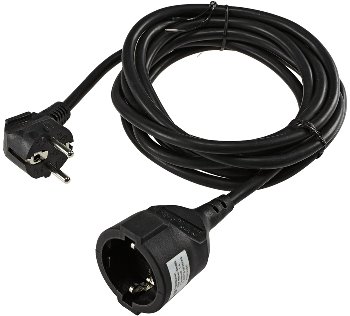 Schutzkontakt-Verlängerung, 3m, schwarz / H05VV-F3G 1,5mm² 16A/250V