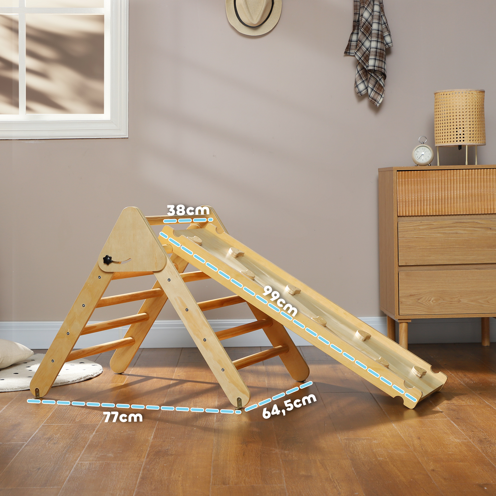 Kinder-Kletterset aus Holz mit Dreiecks-Leiter und zweiseitiger Rampe, für Kinder im Alter von 18-48 Monaten
