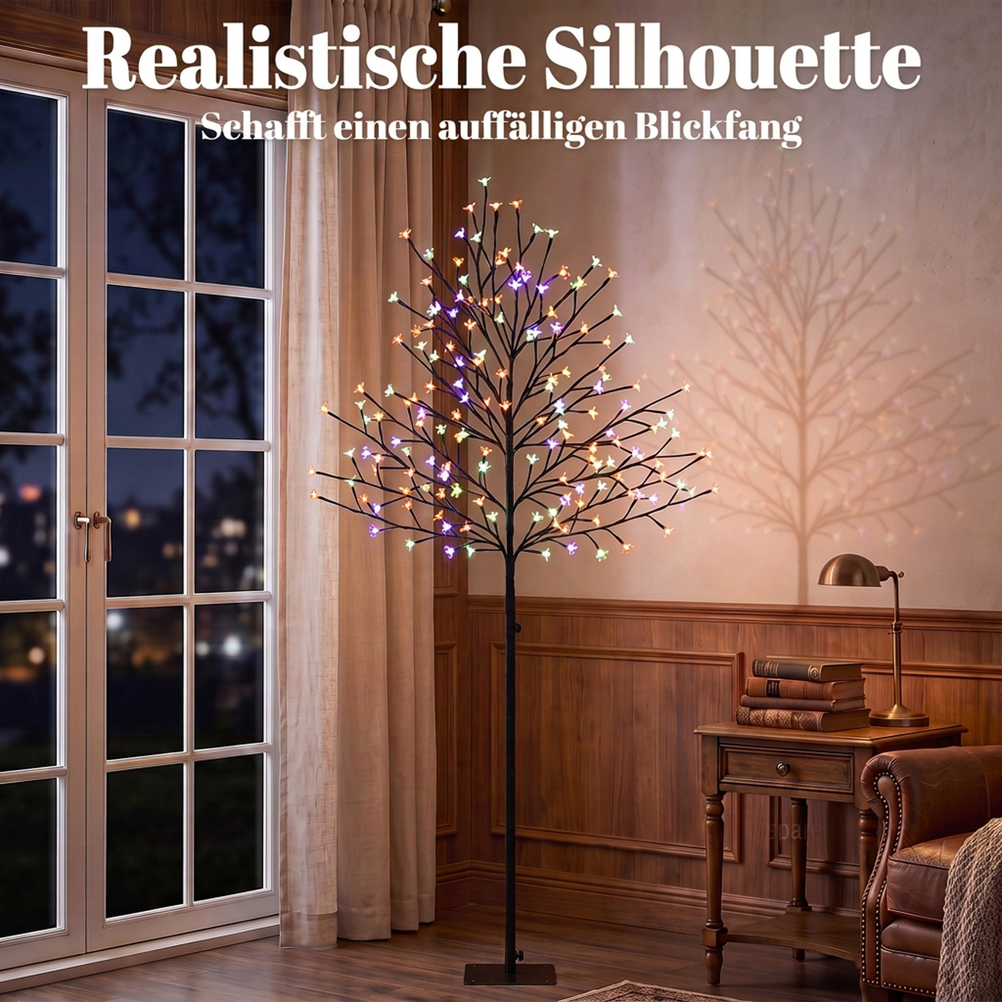 LED-Kirschblütenbaum 150 cm mit 160 LEDs, künstlicher Leuchtbaum mit 20 biegsamen Zweigen, Weihnachtsdeko