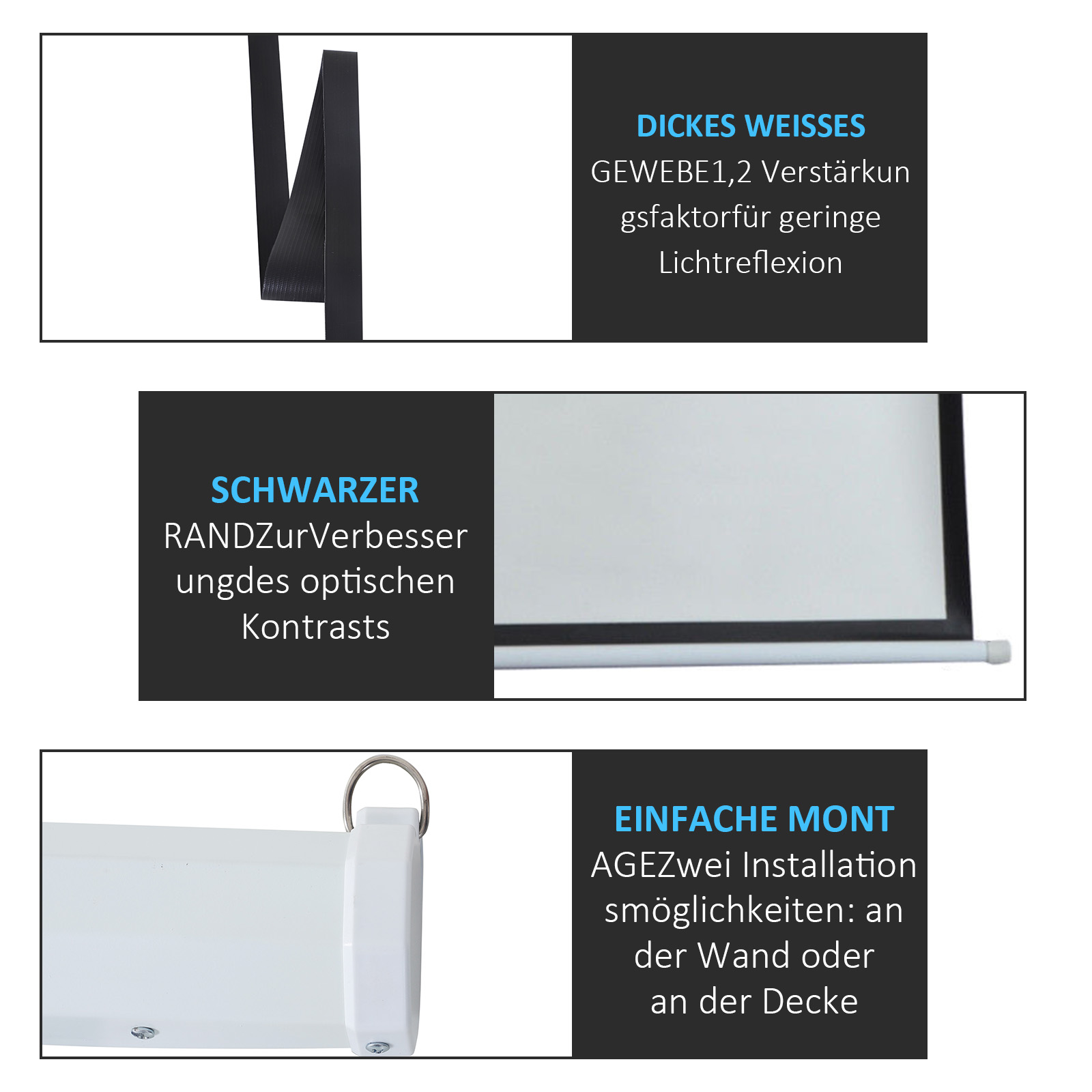 Beamer-Leinwand, Projektionsleinwand, 100 Zoll, 4:3, 203x152 cm, Weiß