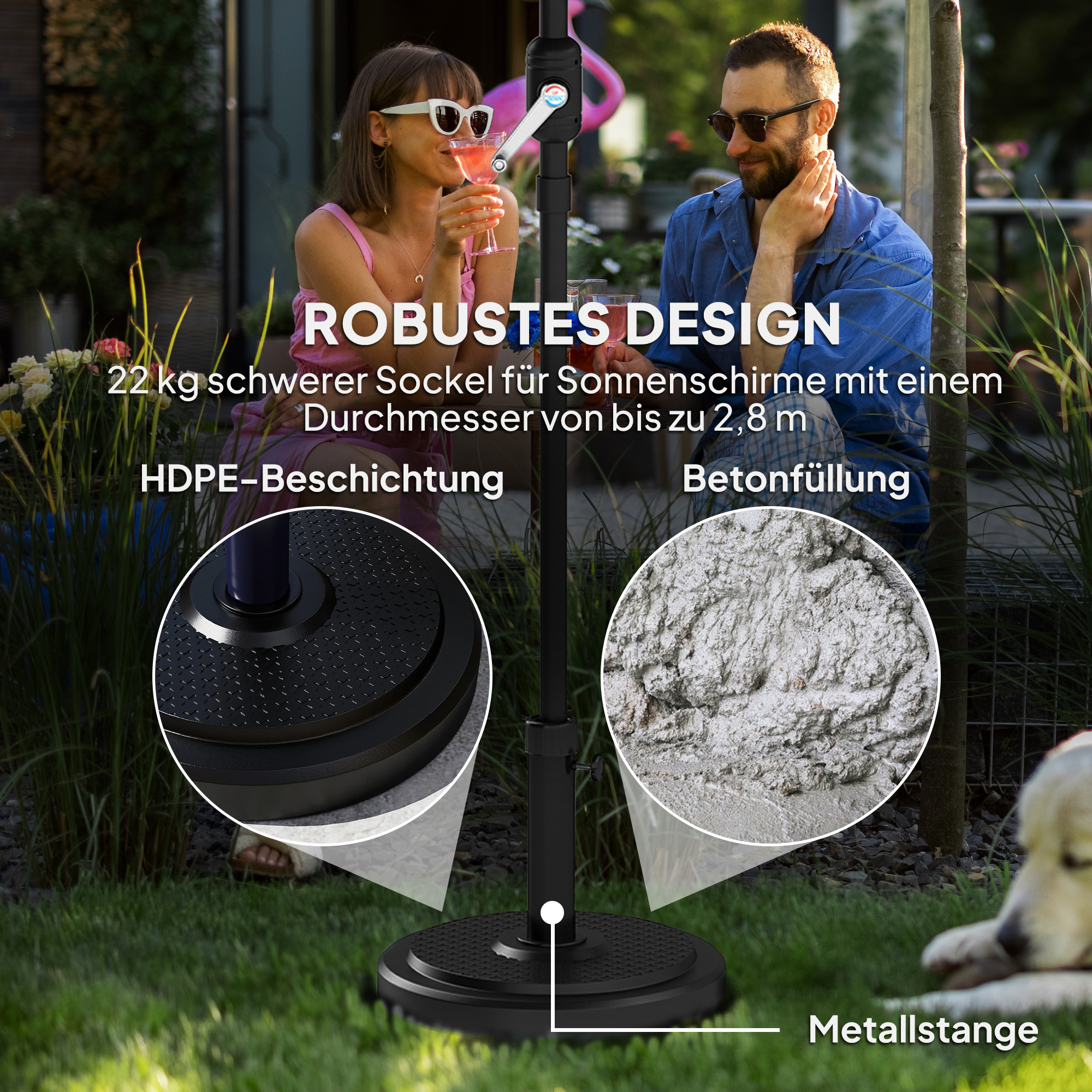 Sonnenschirmständer aus Zement 22kg Rund Schirmständer mit Feststellknopf, für Sonnenschirm 38mm/48mm