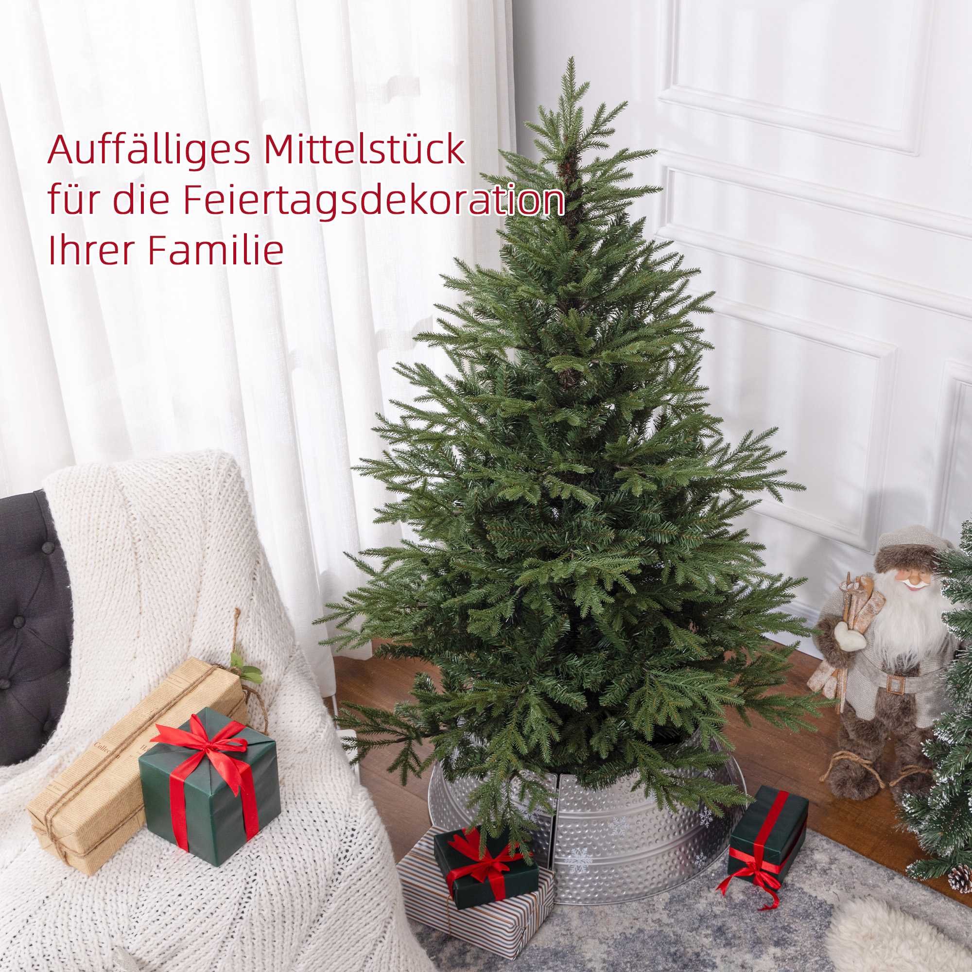 Weihnachtsbaum 150 cm, realistisches Aussehen, Schnellaufbau, inkl, Ständer, feuersicherer Kunststoff