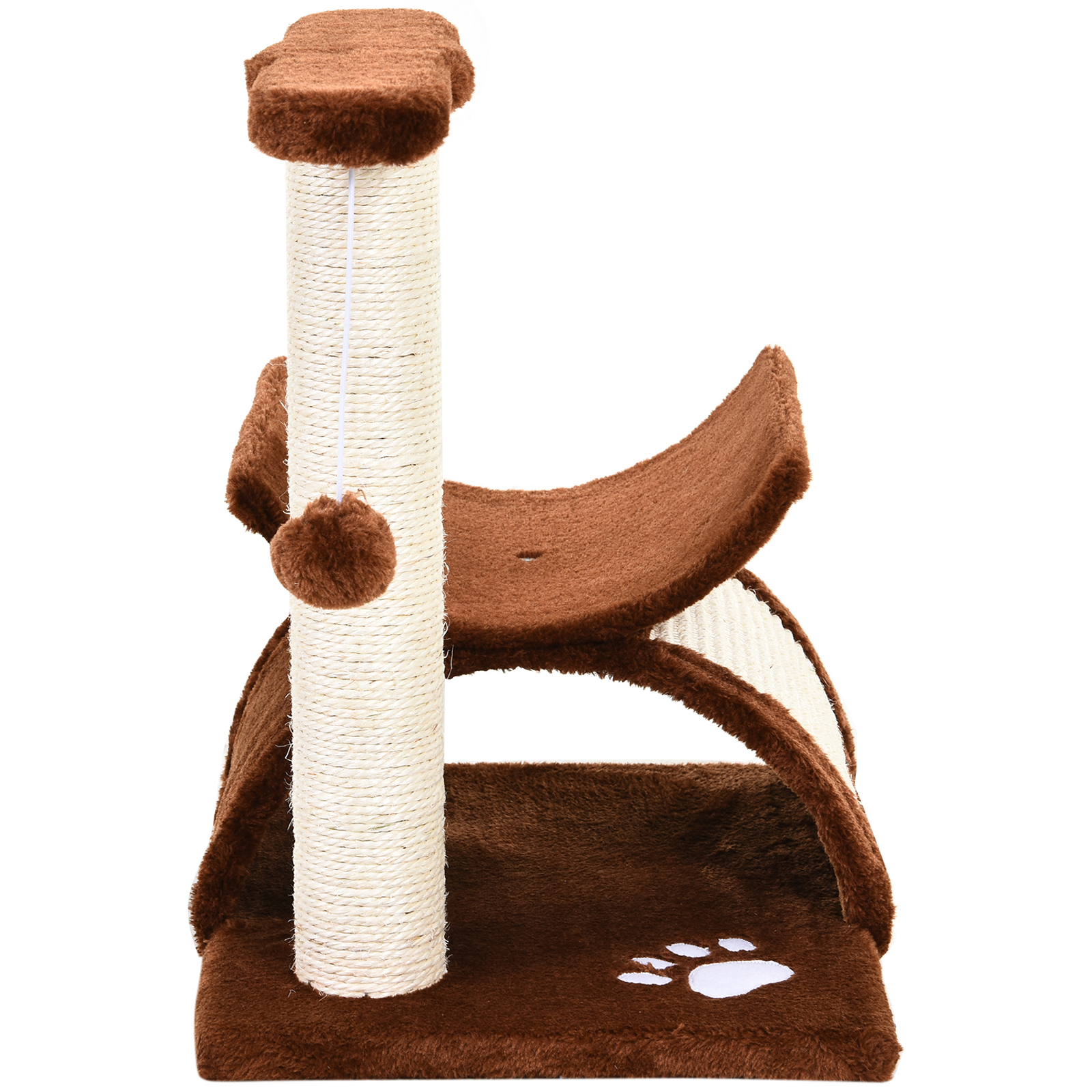Kratzbaum 43 cm Kleiner Katzenbaum mit Tunnel, U-förmige Liegefläche, Katzenkratzbaum mit Kratzbrett, Spielball, Katzenmöbel für kleine Katzen, Braun