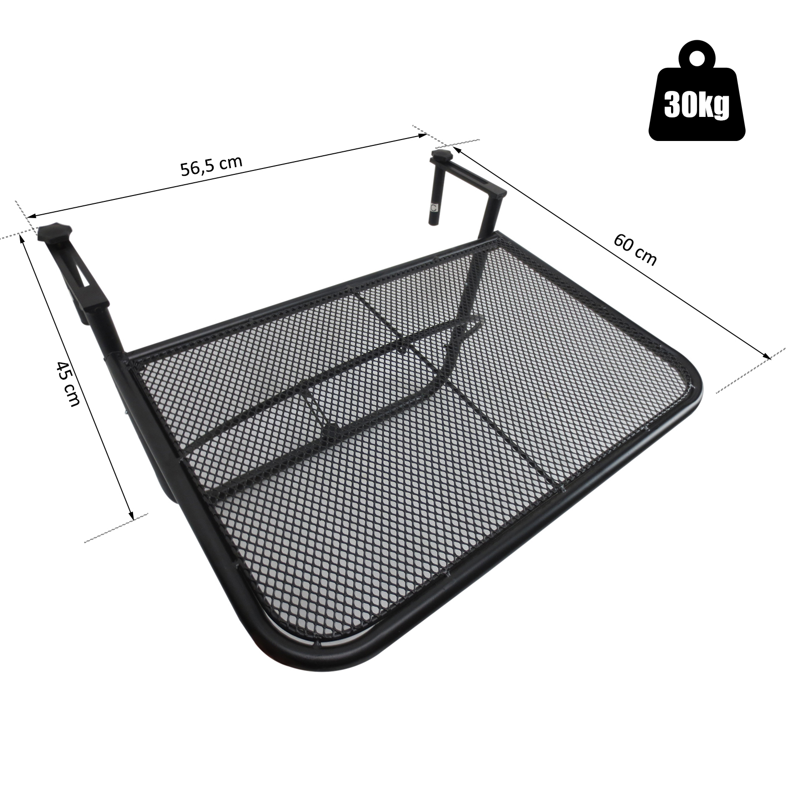Balkonhängetisch Gartentisch höhenverstellbar viereckig Terrasse Metall Schwarz L60 x B56,5 x H45 cm