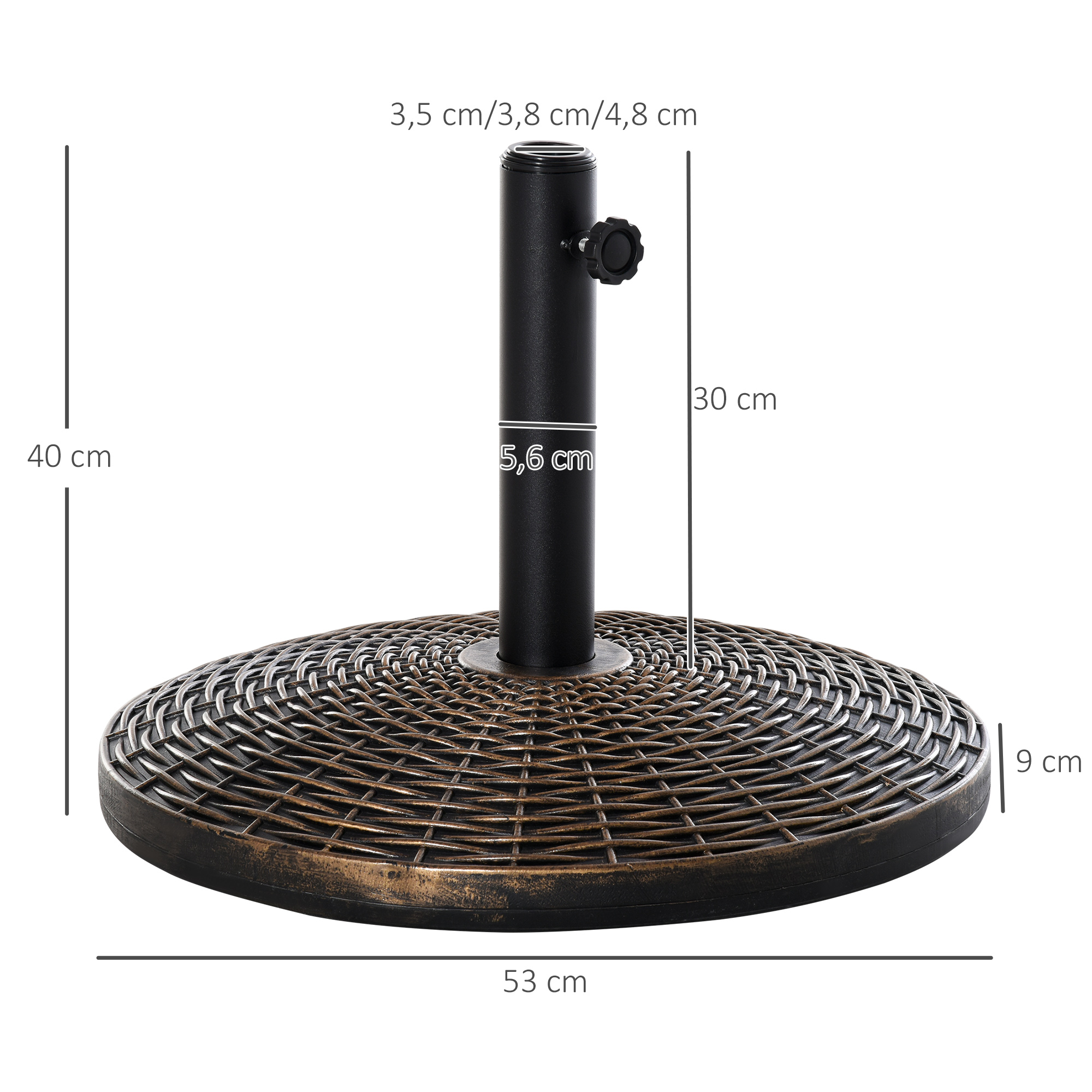 Sonnenschirmständer Schirmständer Schirmhalter Schirmfuß 25 kg Rattanoptik Korb Ständer Schirm Ø35/Ø38/Ø48 mm Kunststoff + Zement Antik Bronze Ø53 x 40 cm