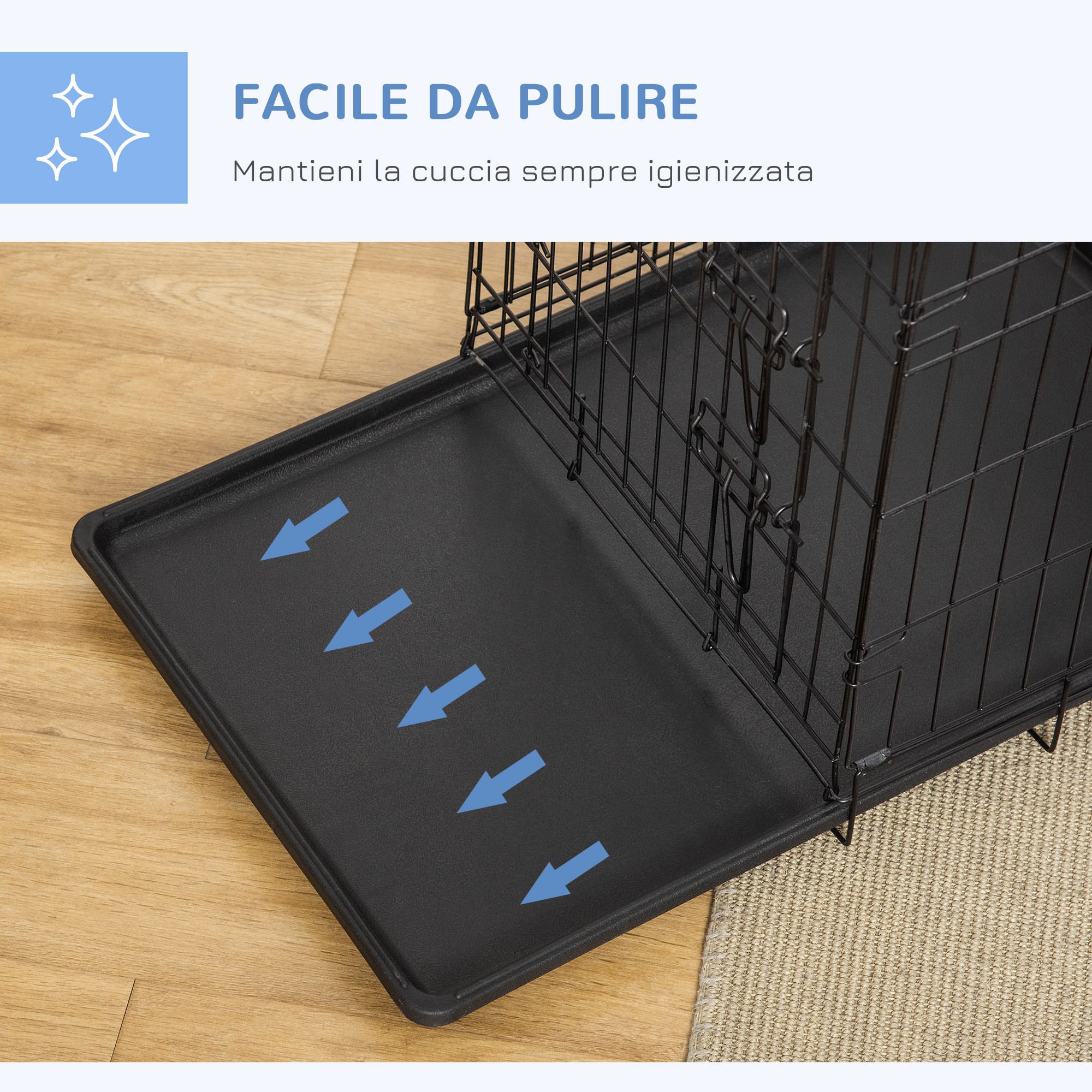 Hundekäfig, Transportkäfig, Drahtkäfig, herausnehmbare Bodenwanne, Schwarz