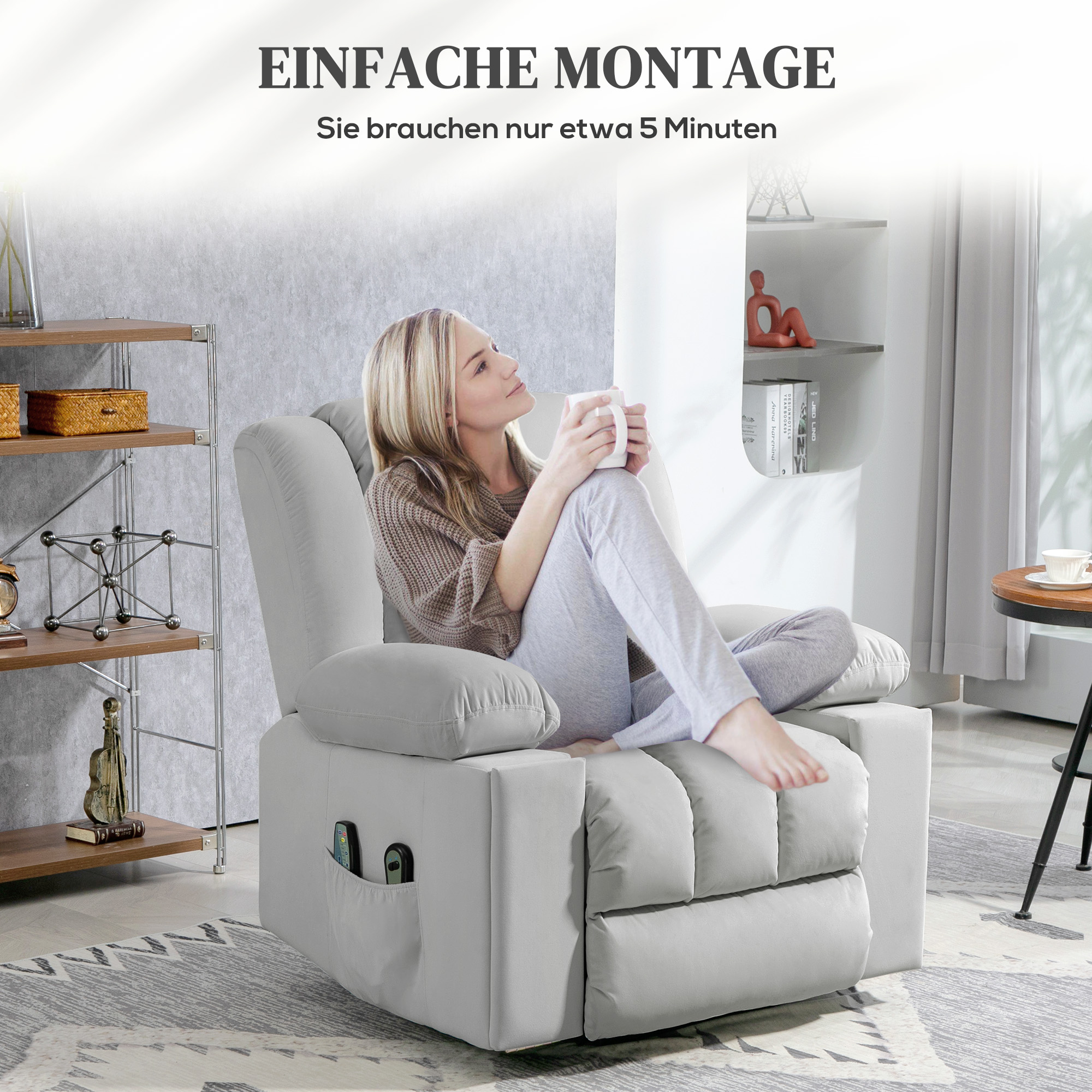 Elektrischer Aufsteh-Sessel, Weicher, samtartiger Stoff, USB-Anschlüsse