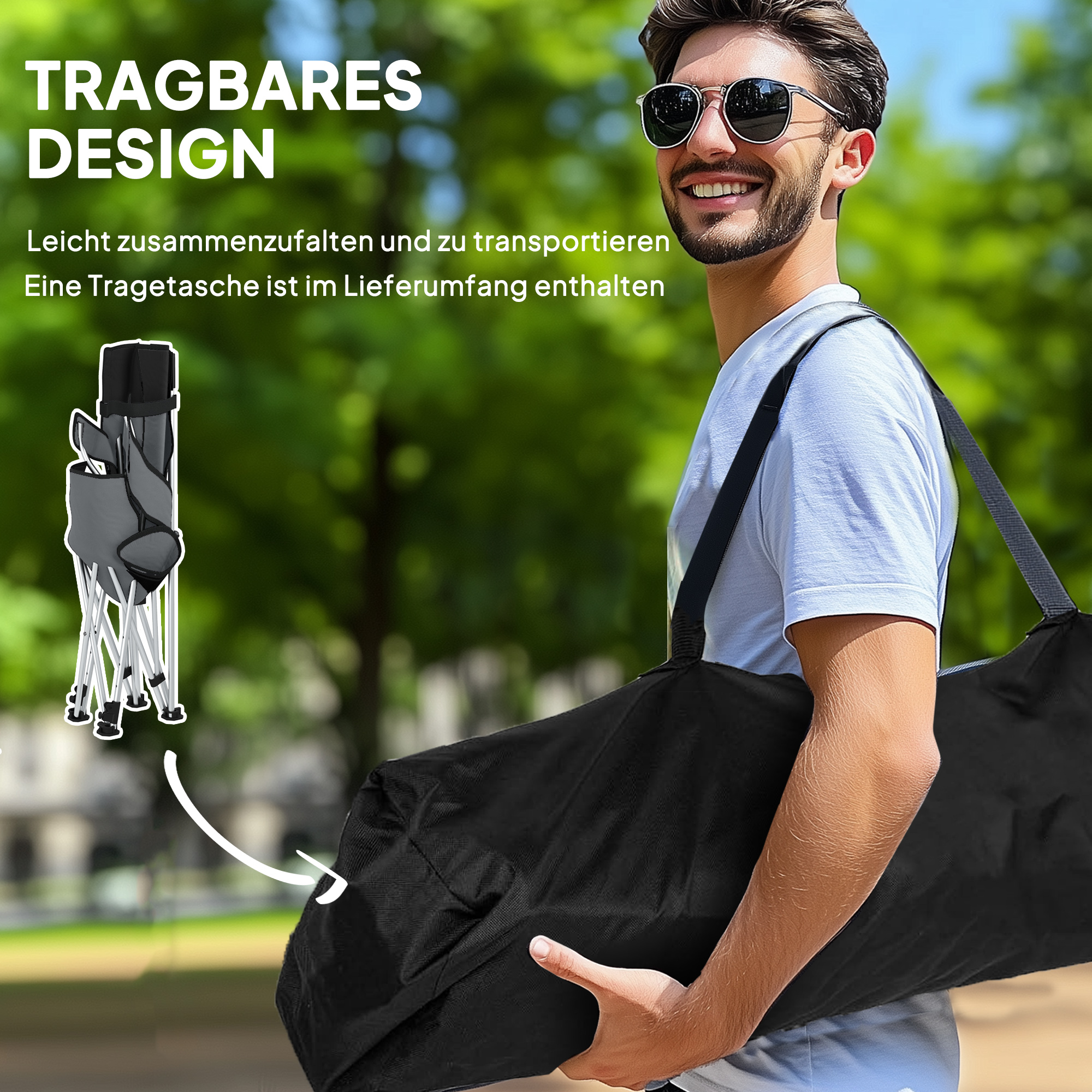 2er Set Campingstuhl faltbar Angelstuhl mit abnehmbar Fußstütze Getränkehalter belastbar 120 kg Grau