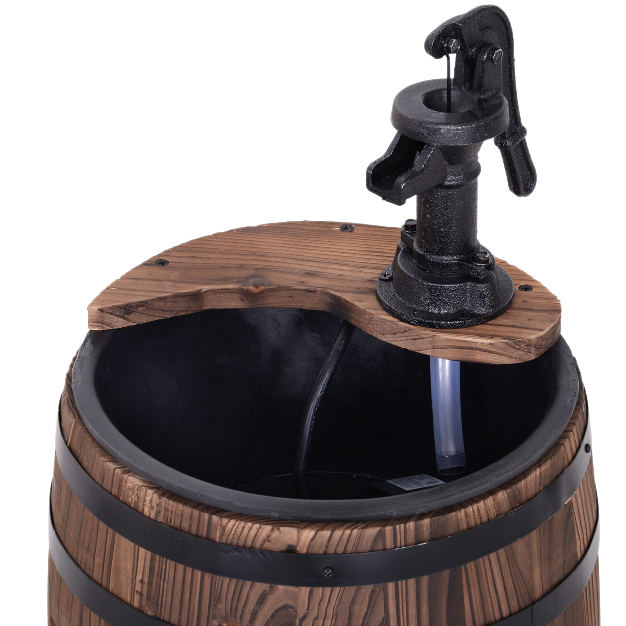 Gartenbrunnen Zierbrunnen Springbrunnen Fassbrunnen Wasserfall Holzfass mit Pflanzgefäß Tannenholz Dunkelbraun Ø27 x 59 cm