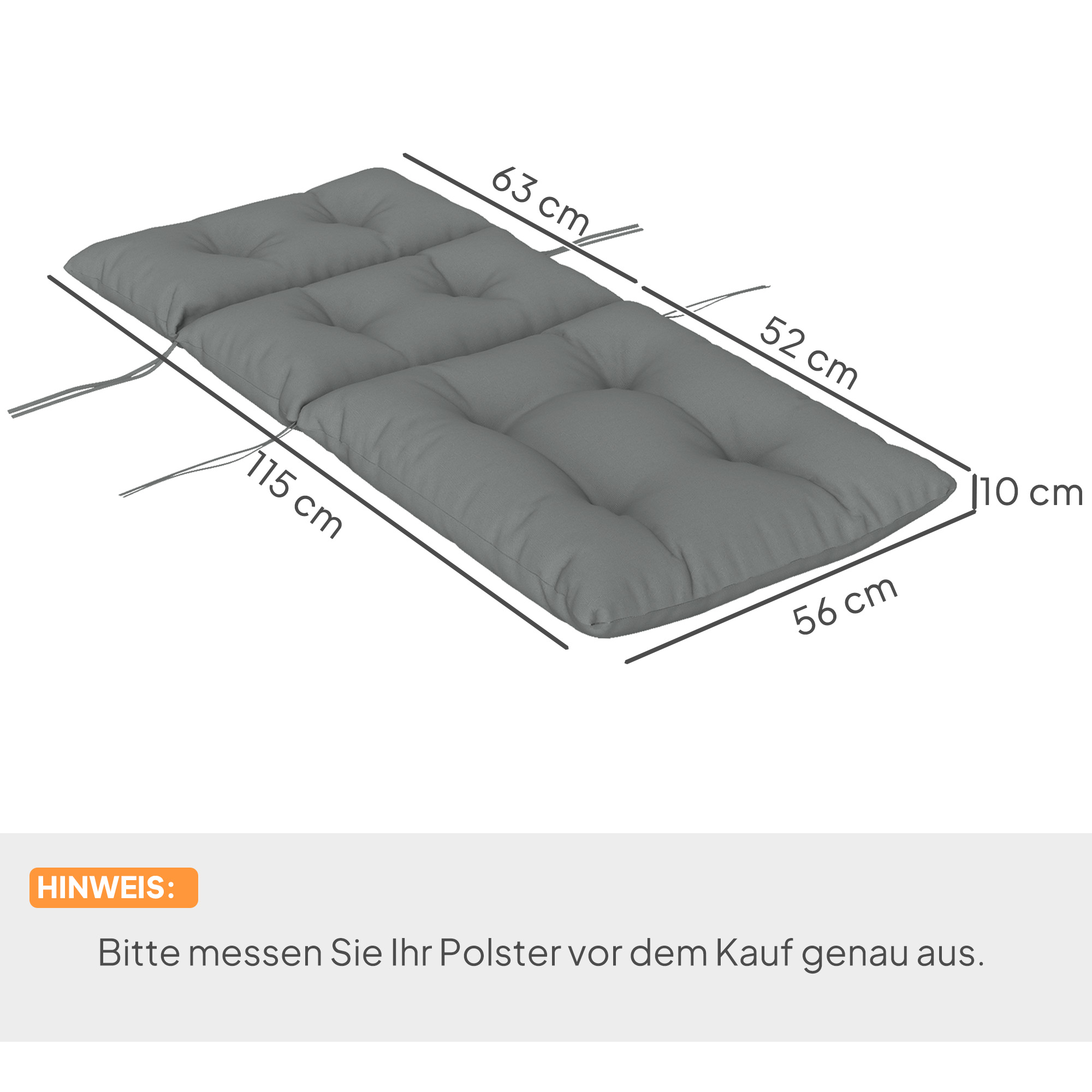 Sitzkissen, Dickes Polsterkissen für Sitzmöbel, mit Rückenlehne, Schaukelstuhlkissen, für drinnen und draußen, Hellgrau