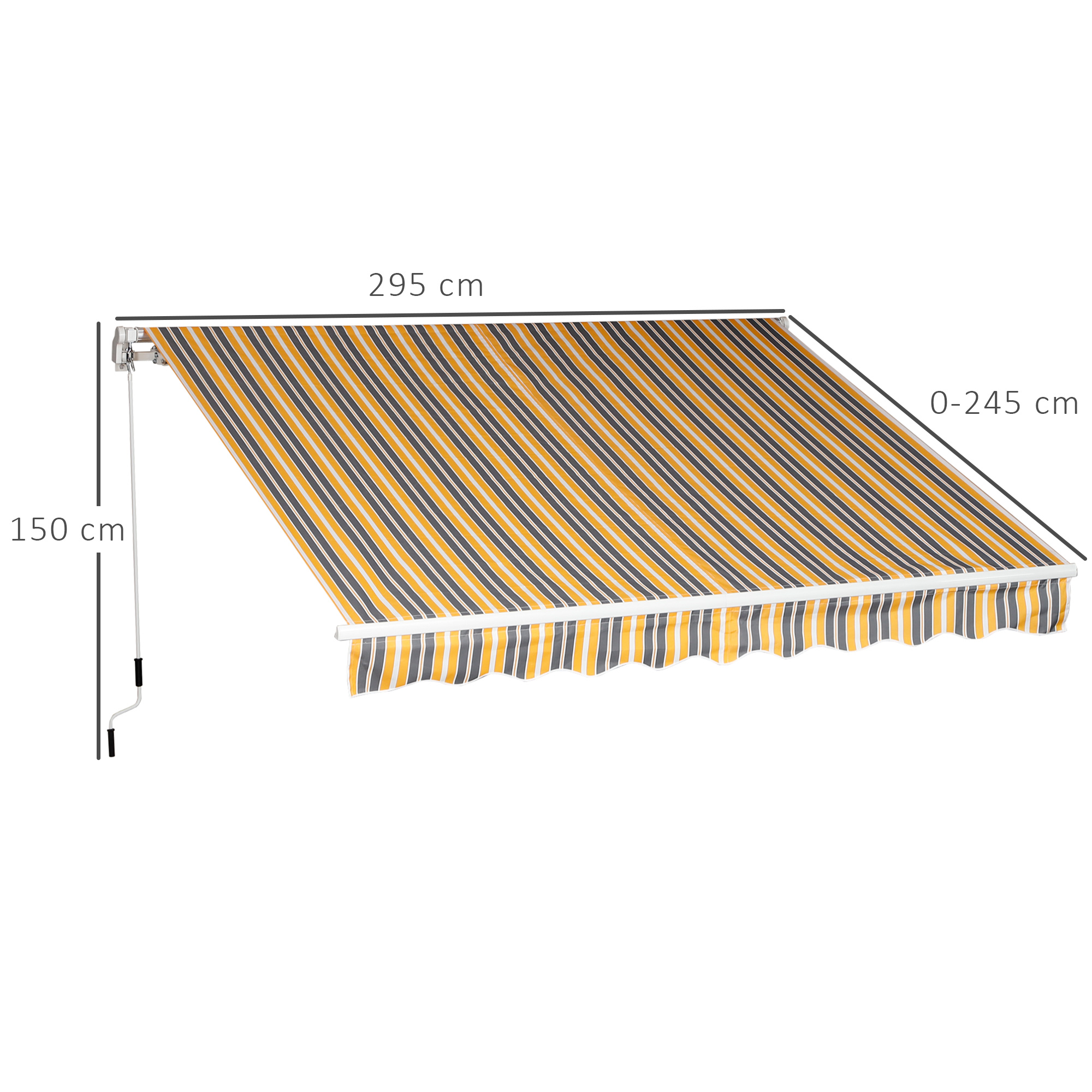 Markise Gelenkarmmarkise Sonnenschutz Handkurbel Balkon Alu Gelb Grau 2,95 x 2,45 m