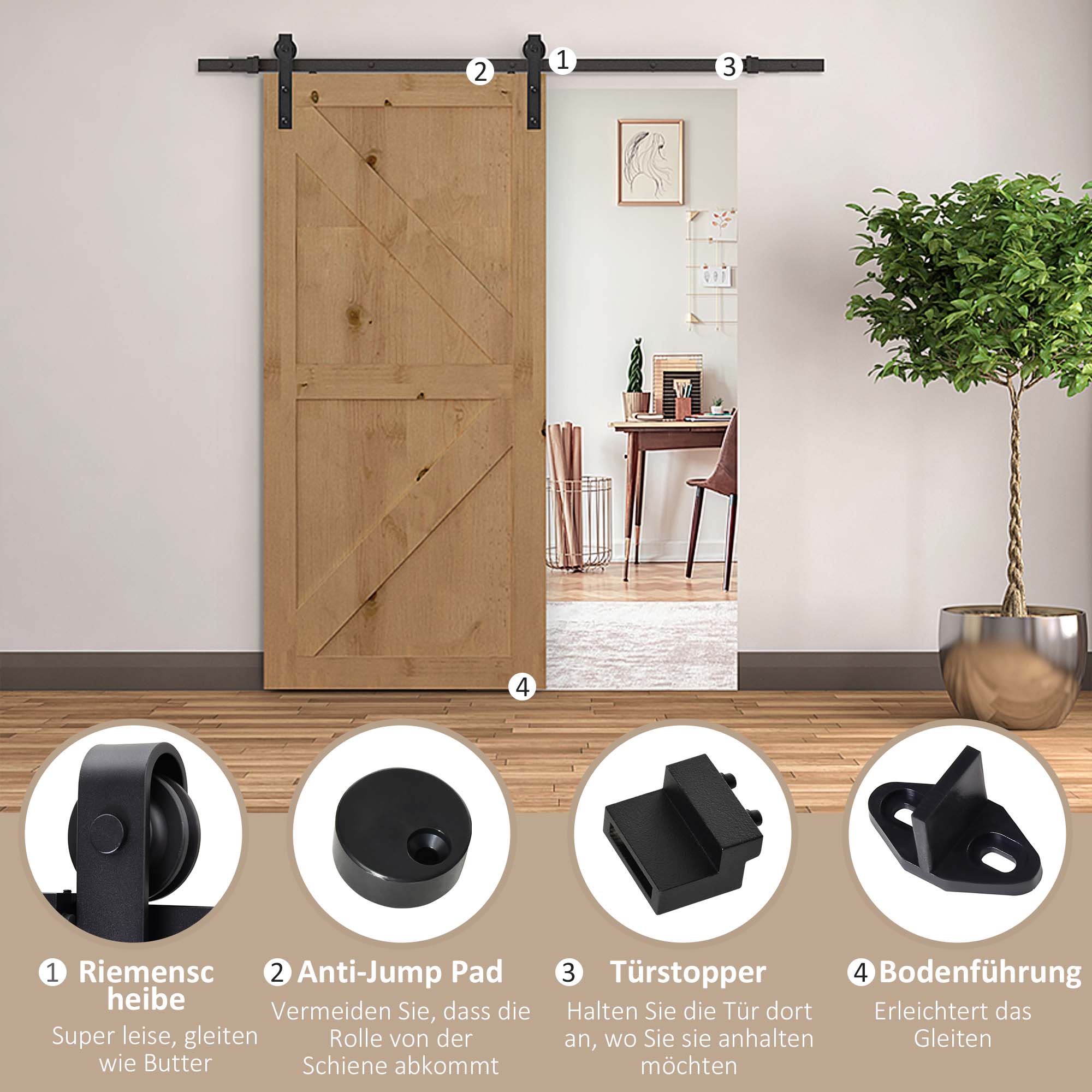 Gleitschienen-Bausatz für Schiebetür, bis 90 kg, Kohlenstoffstahl, 200 cm, Schwarz, inkl, Werkzeuge