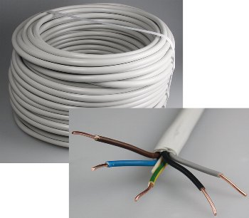Stromleitung "NYM-J", 50m, isoliert, 5G1,5, grau, Außen-Ø 9,5mm, Ring