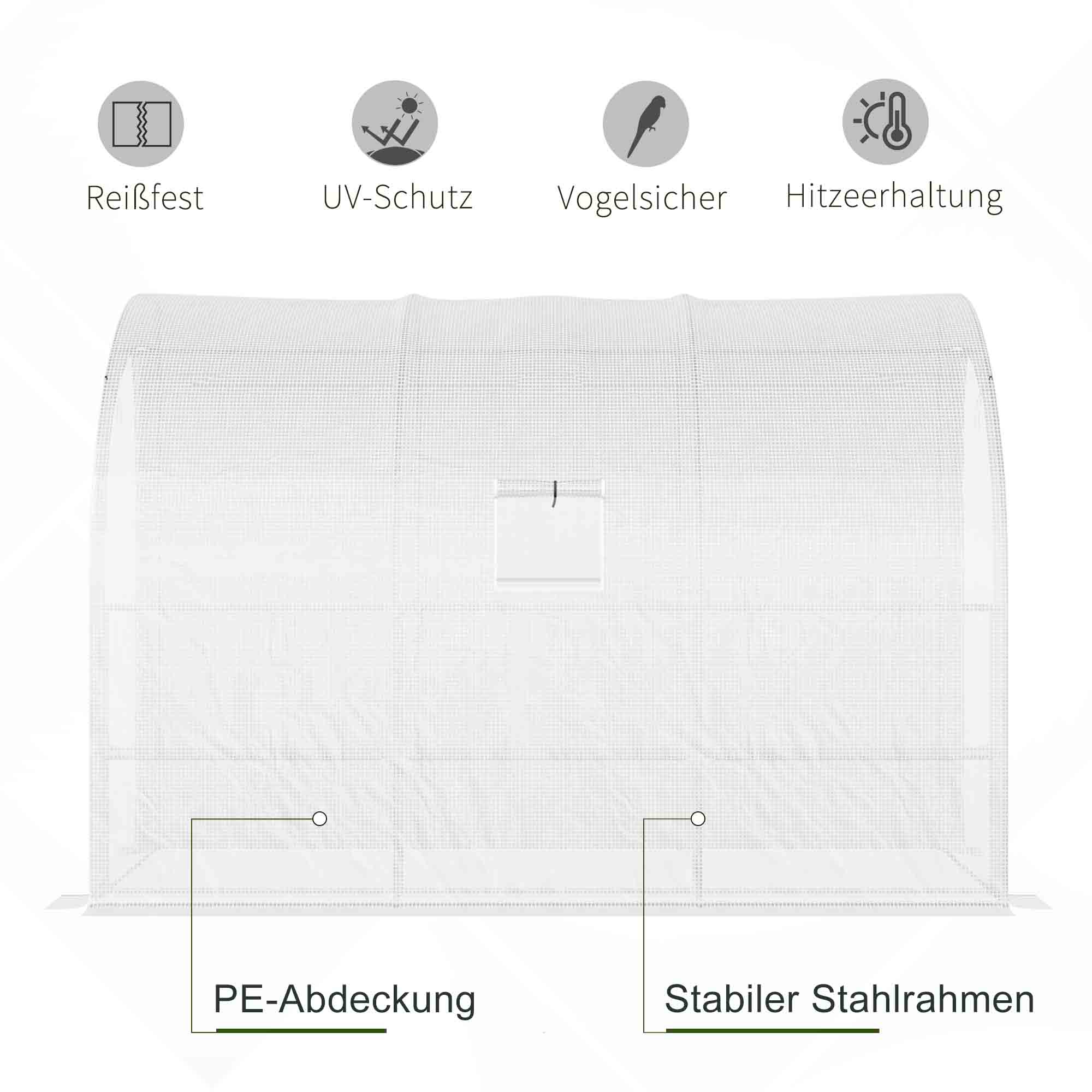 Gewächshaus, Gartengewächshaus mit Kunststoff-Abdeckung, UV-beständig, 3 Etagen, Reißverschlusstüren, Weiß
