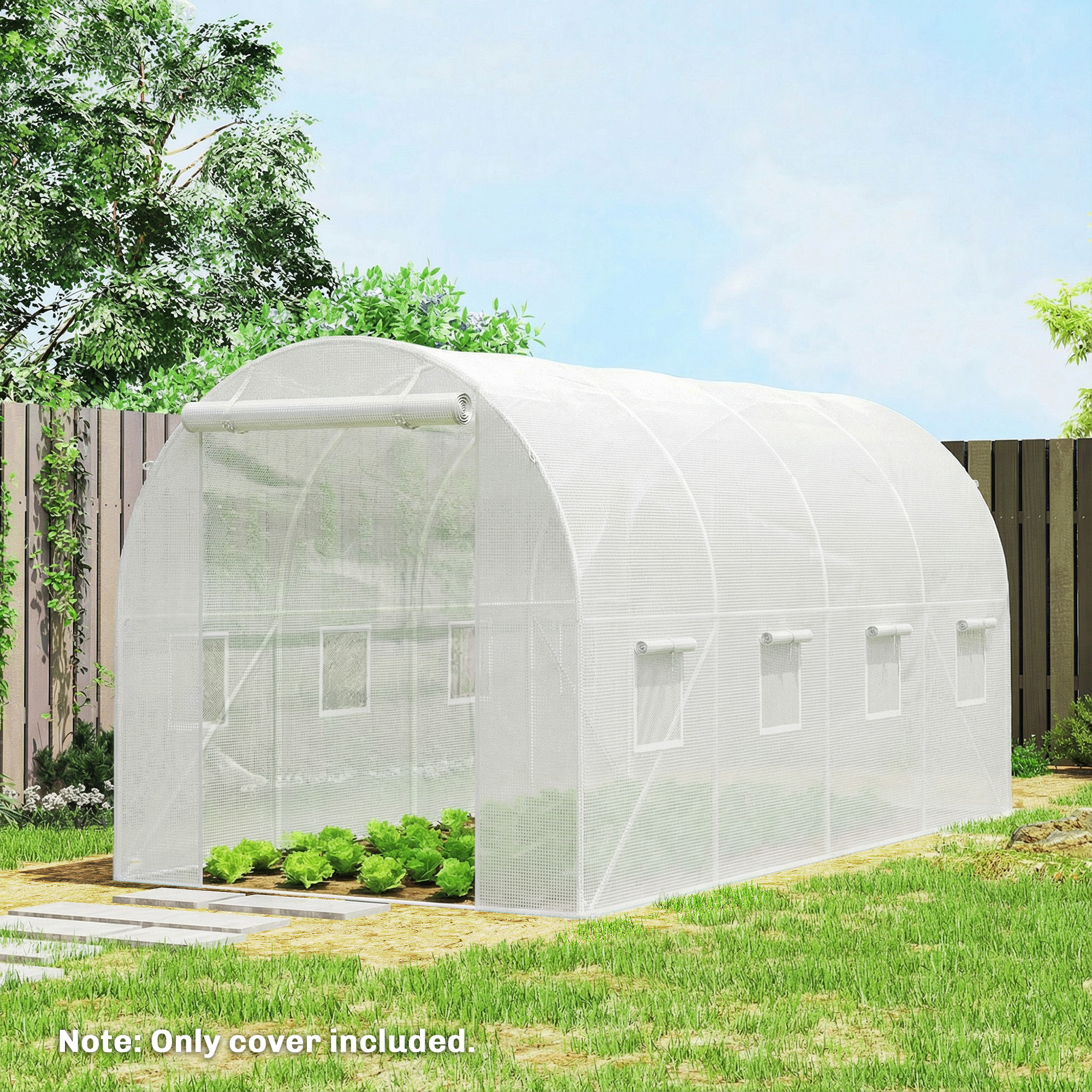 Gewächshausfolie 4 x 2 m, wasserdicht Gartenfolie mit Tür, 8 Fenster, UV Schutz, Reißfest Polyethylen Weiß