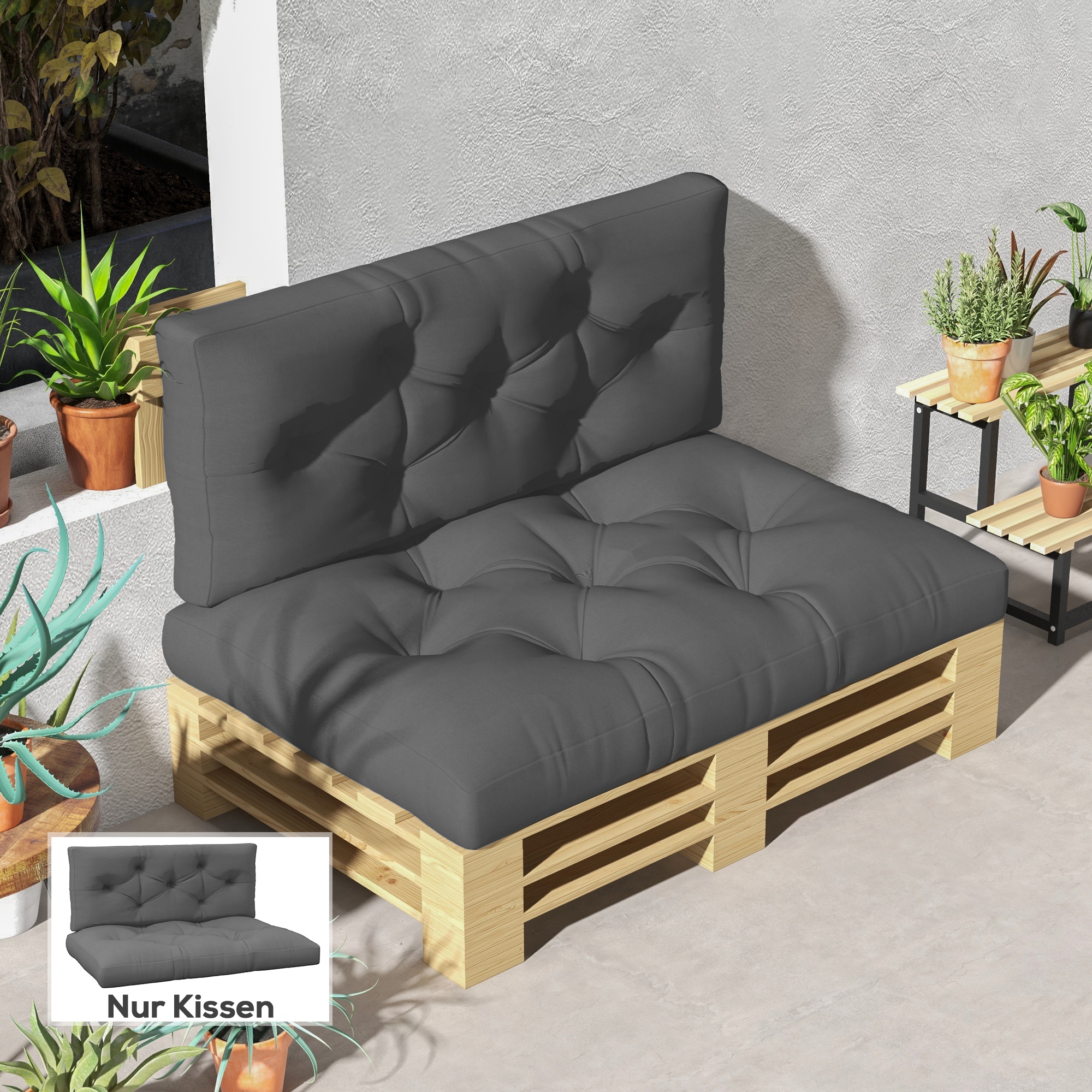 Sitzpolster Sitzkissen Polsterauflage, mit Knopfheftung, 120 x 80 x 12 cm, Grau