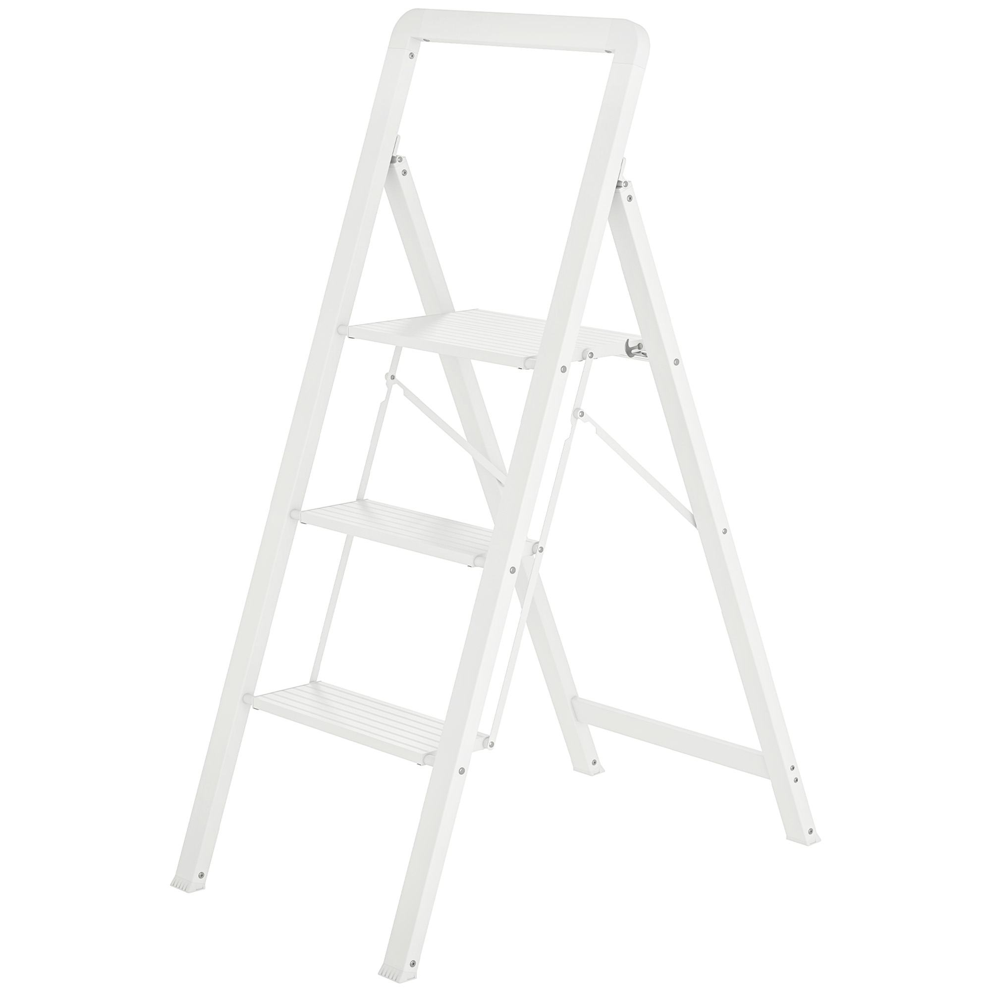 3-stufige Trittleiter, Aluminum faltbar, rutschfeste Plattform, Weiß