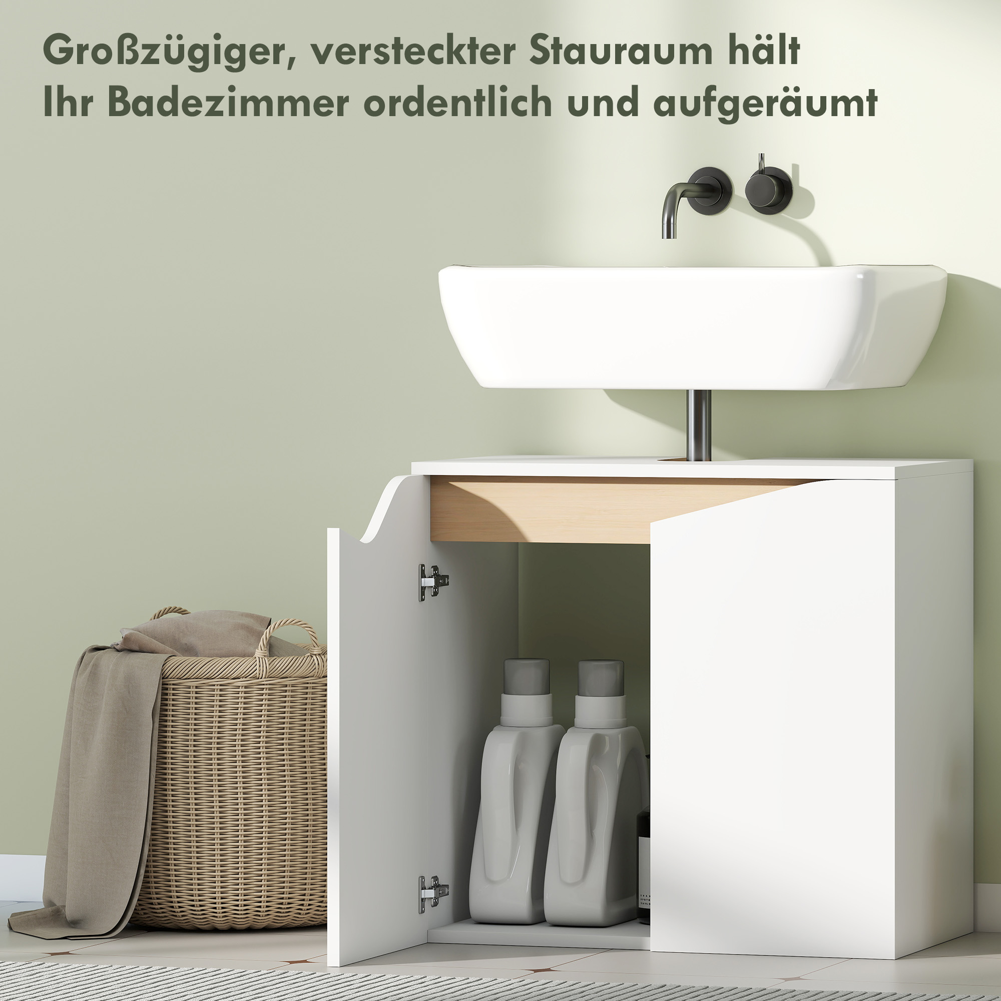 Waschbeckenunterschrank, Badezimmer Unterschrank mit Soft-Close-Türen, Weiß, 60 x 35 x 57,9 cm