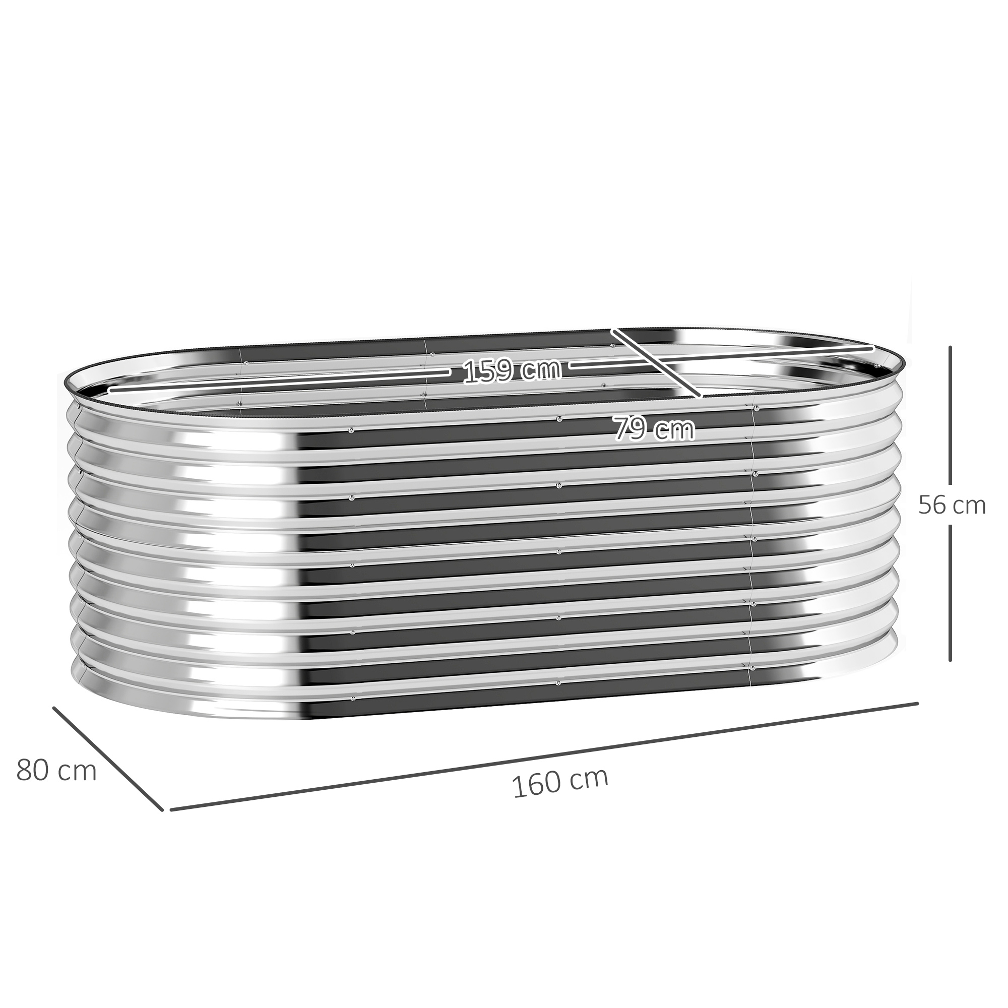 Pflanzkübel, Metall-Blumenkübel mit Sicherheitskante und Handschuhen, offener Boden, 160B x 80T x 56H cm, Grau