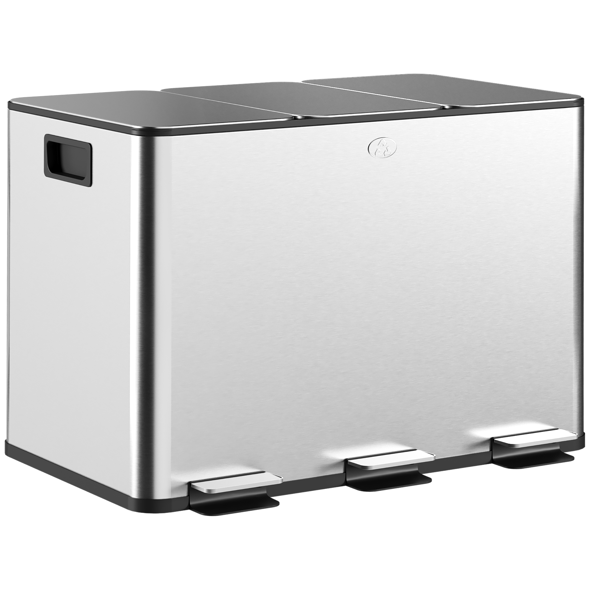 Mülleimer mit 3 x 10 L Fächern, Deodorant-Deckel, fingerabdrucksicher, Soft-Close, herausnehmbar, Silber