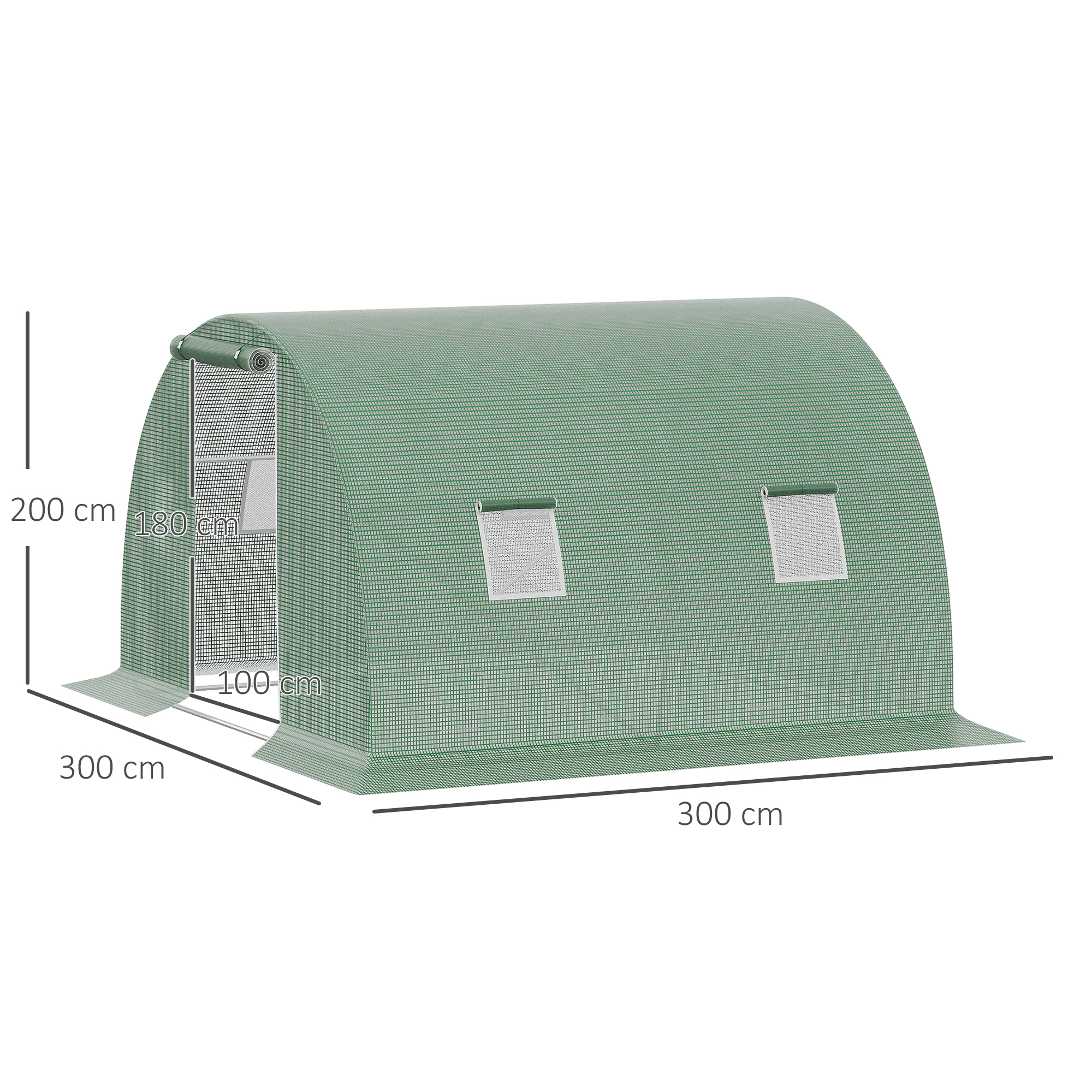 Foliengewächshaus begehbares Polytunnel 3 x 3 m Gewächshaus mit 4 Fenster Treibhaus Frostschutz Stahlrohr Dunkelgrün