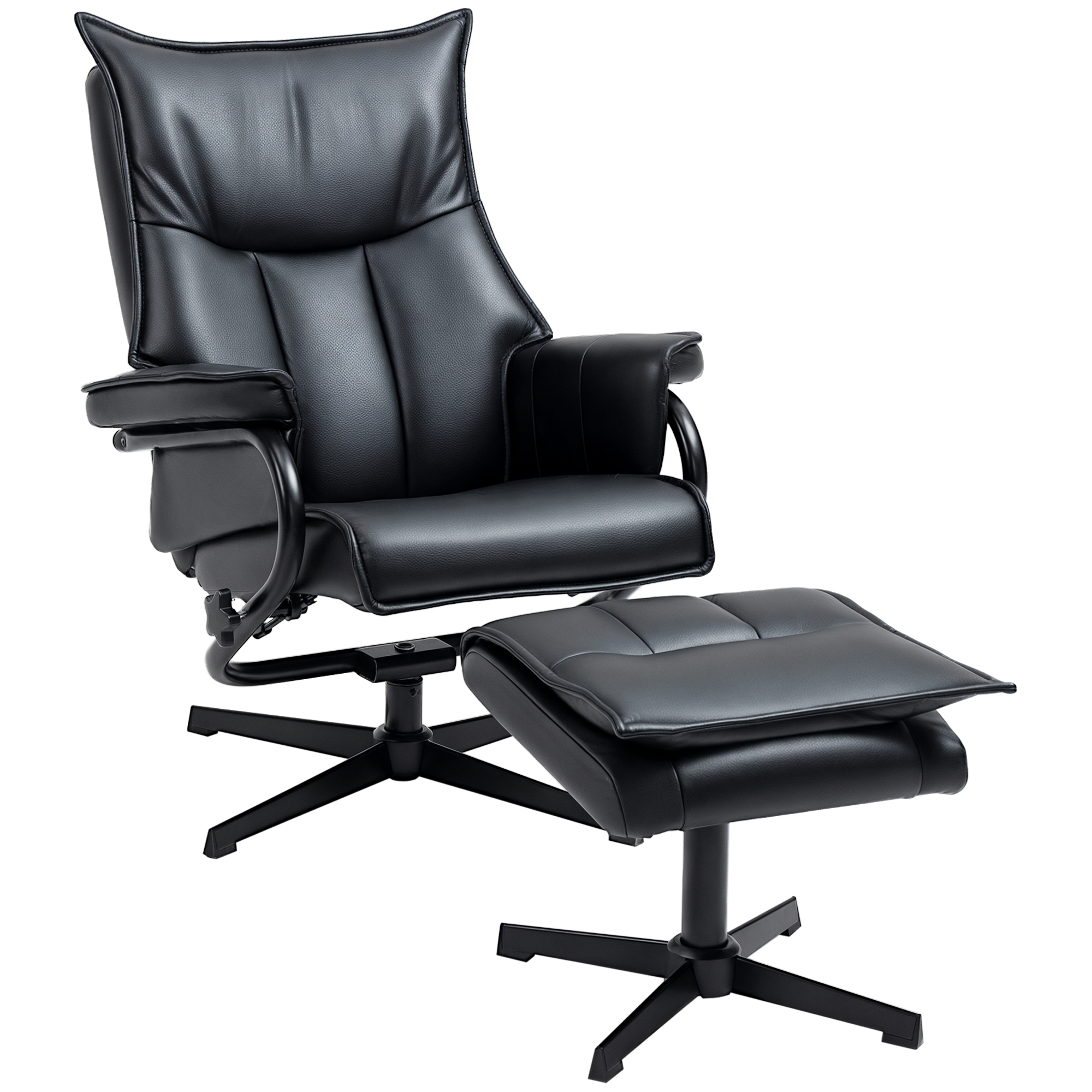 Relaxsessel mit Hocker, drehbar, neigbare Rückenlehne, Stahlrahmen, schwarz
