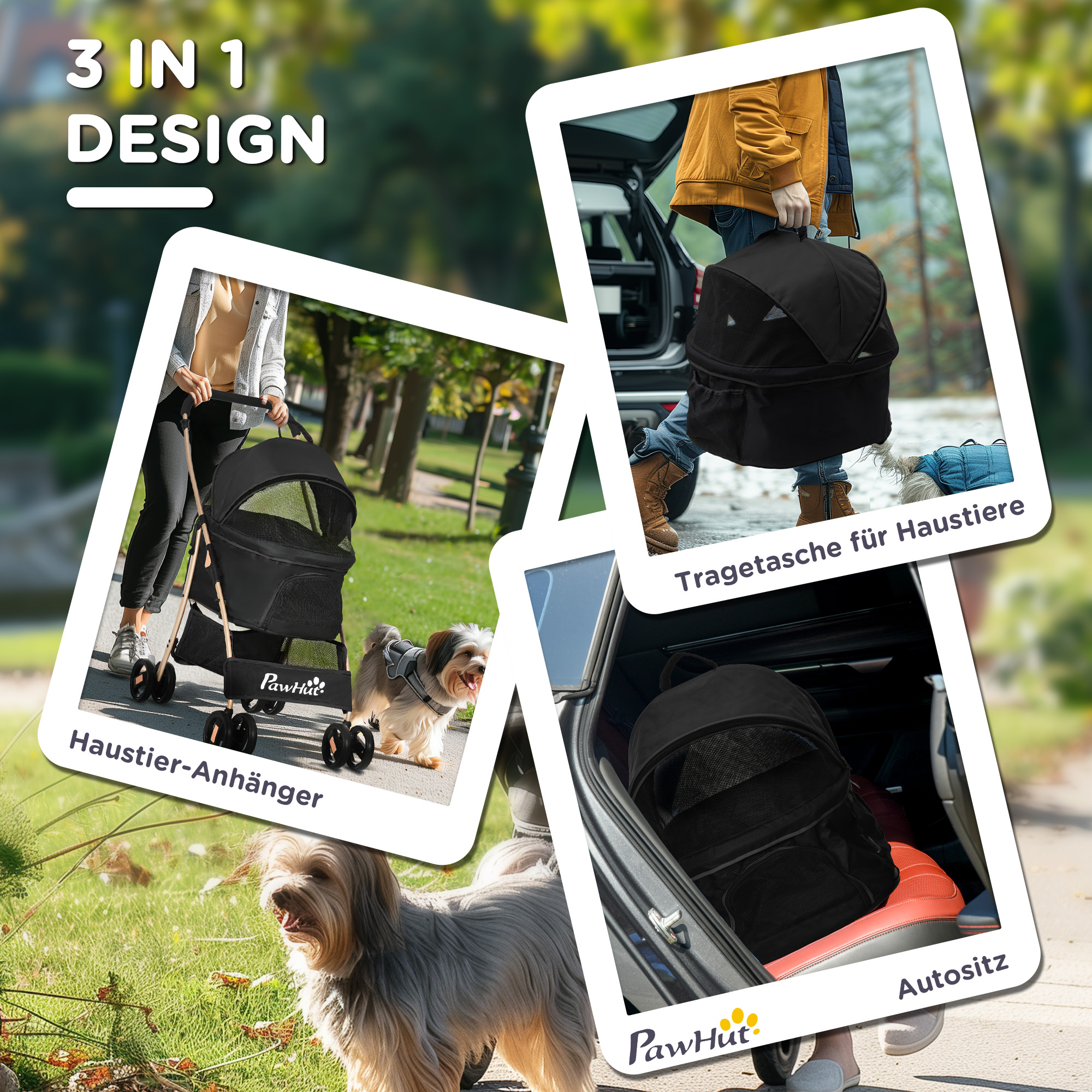 2-in-1 Hundewagen und Transportkorb bis 10 kg Klappbar Netzfenster Bodenkorb 82 cm x 49,5 cm x 98 cm Schwarz