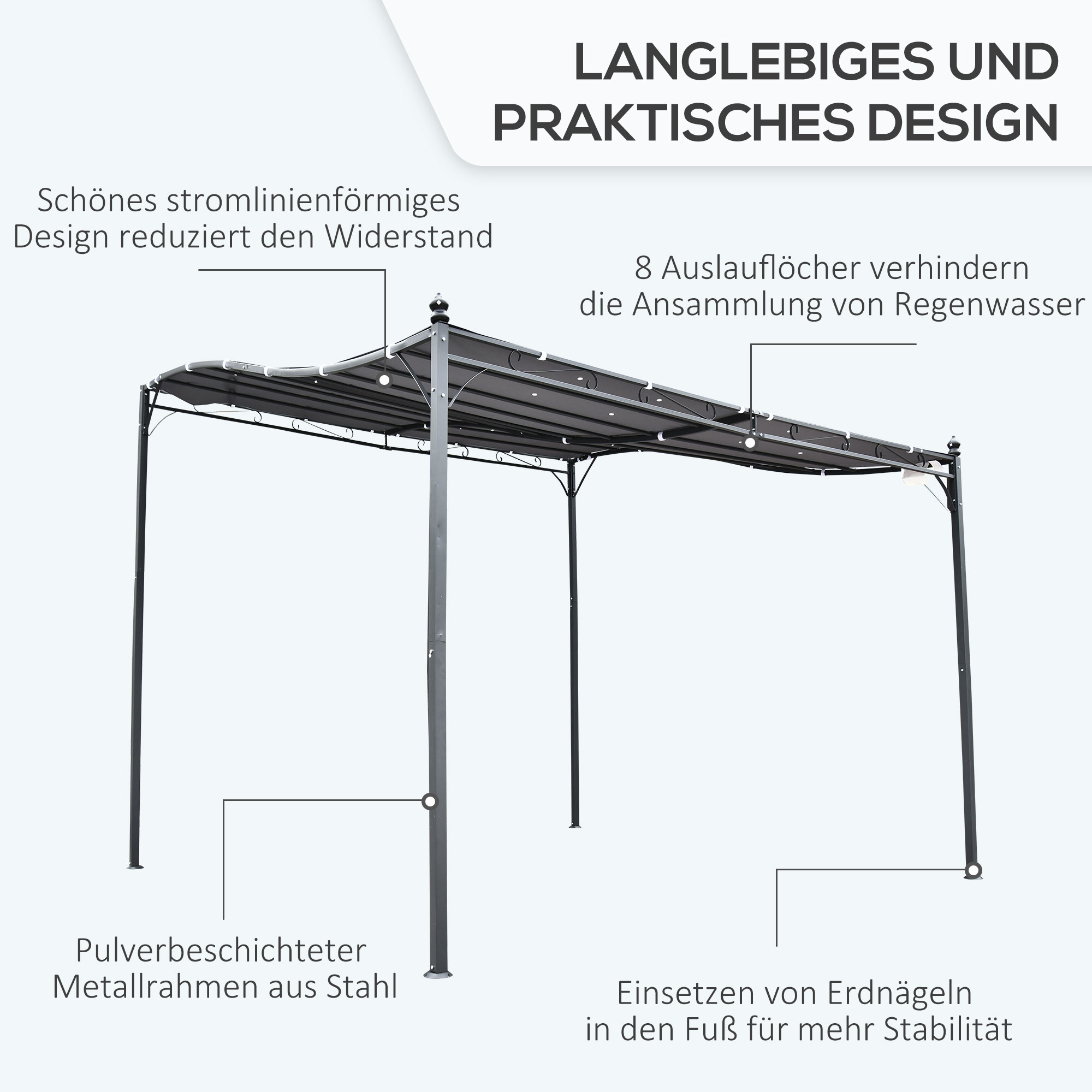 Pergola Gartenpavillon Pavillon Überdachung Zelt Metall Grau 297x297cm