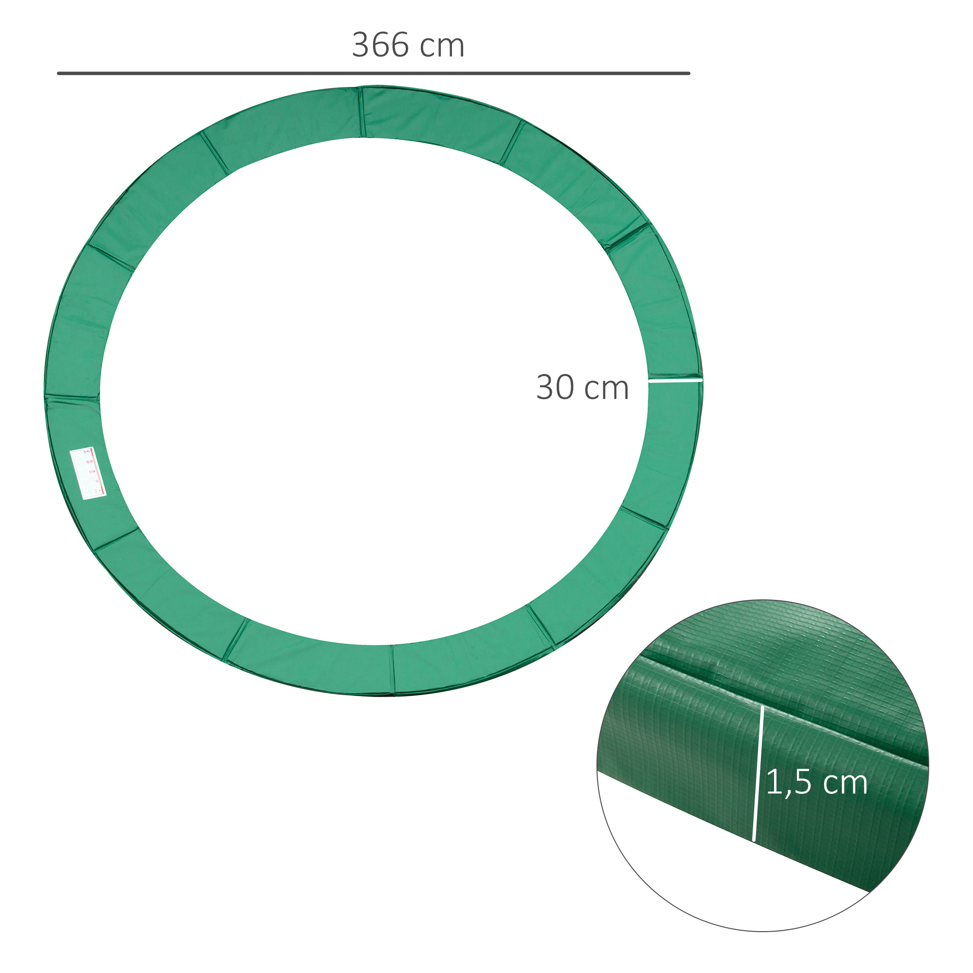 Trampolin Randabdeckung Ø366cm cm breit, Reißfest UV-resistent Federabdeckung, Wasserabweisend, Trampolinzubehör Randschutz Sicherheitsnetz Ersatzteile für Gartentrampoline, Grün