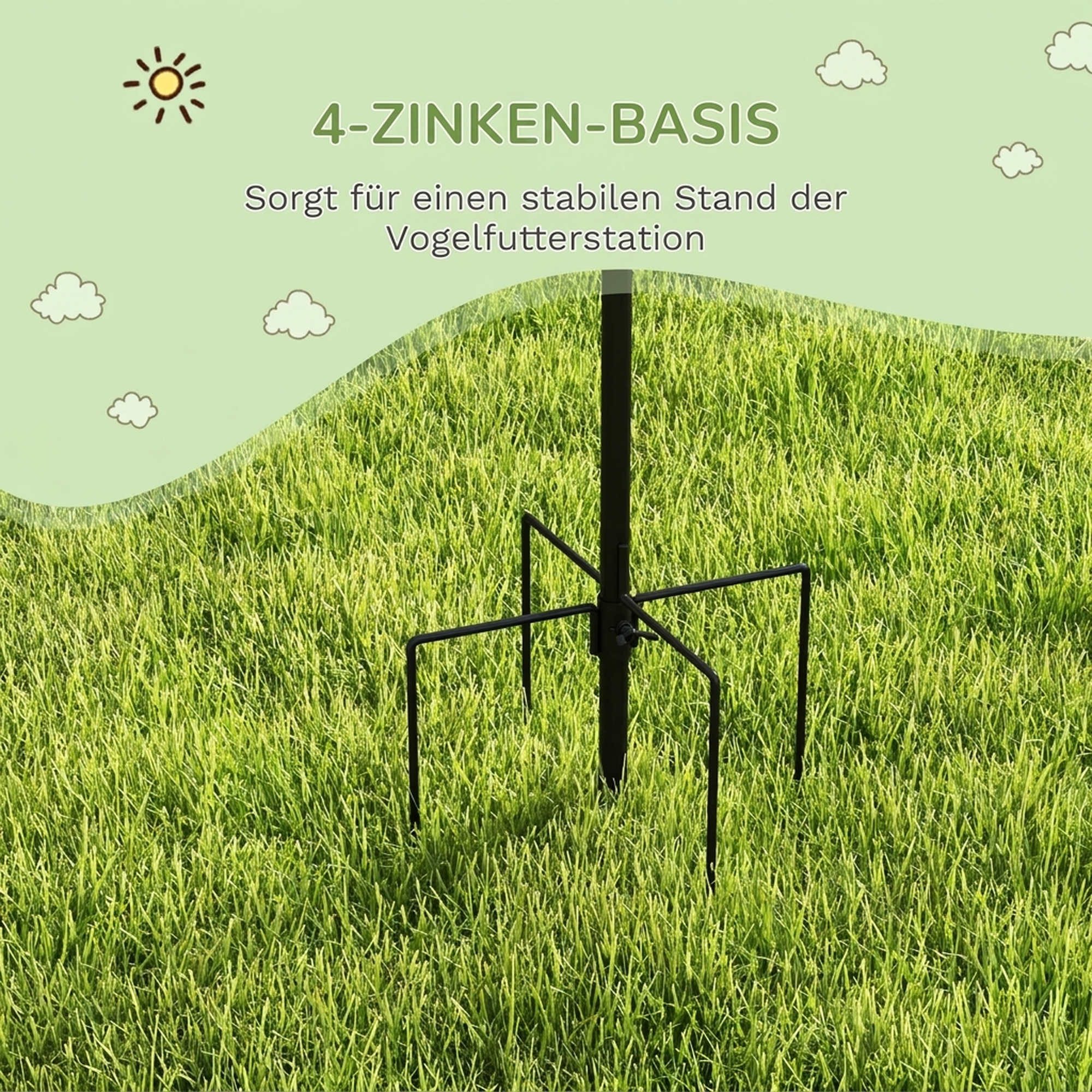 Vogel Futterstation 226 cm Vogelfutterstation mit 6 Haken, 4 hängenden Futterspendern Erdspieß, Freistehend