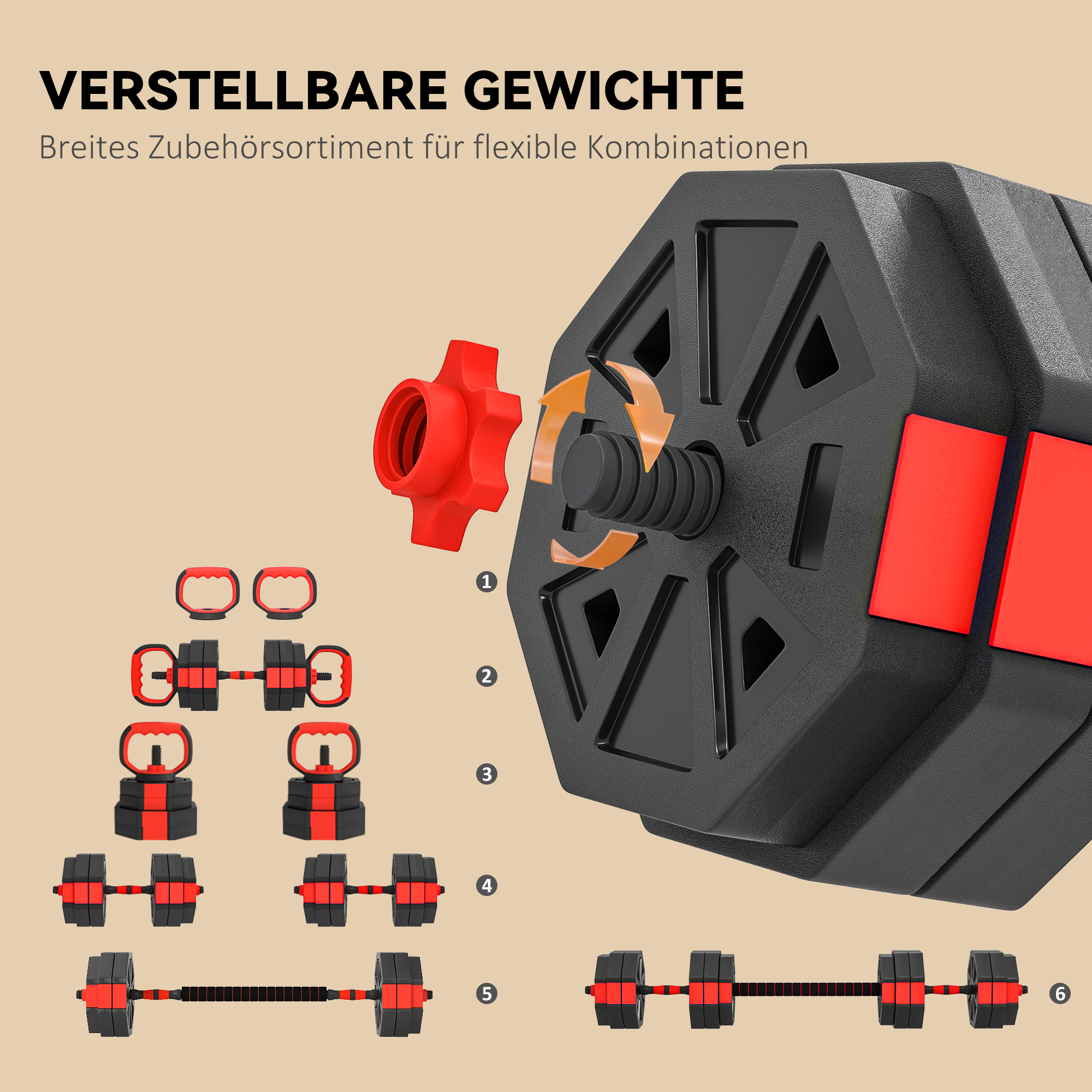 6-in-1 Hantelset Kurzhantel Set Kurzhanteln Langhanteln verstellbar 30 KG für Krafttraining Zuhause