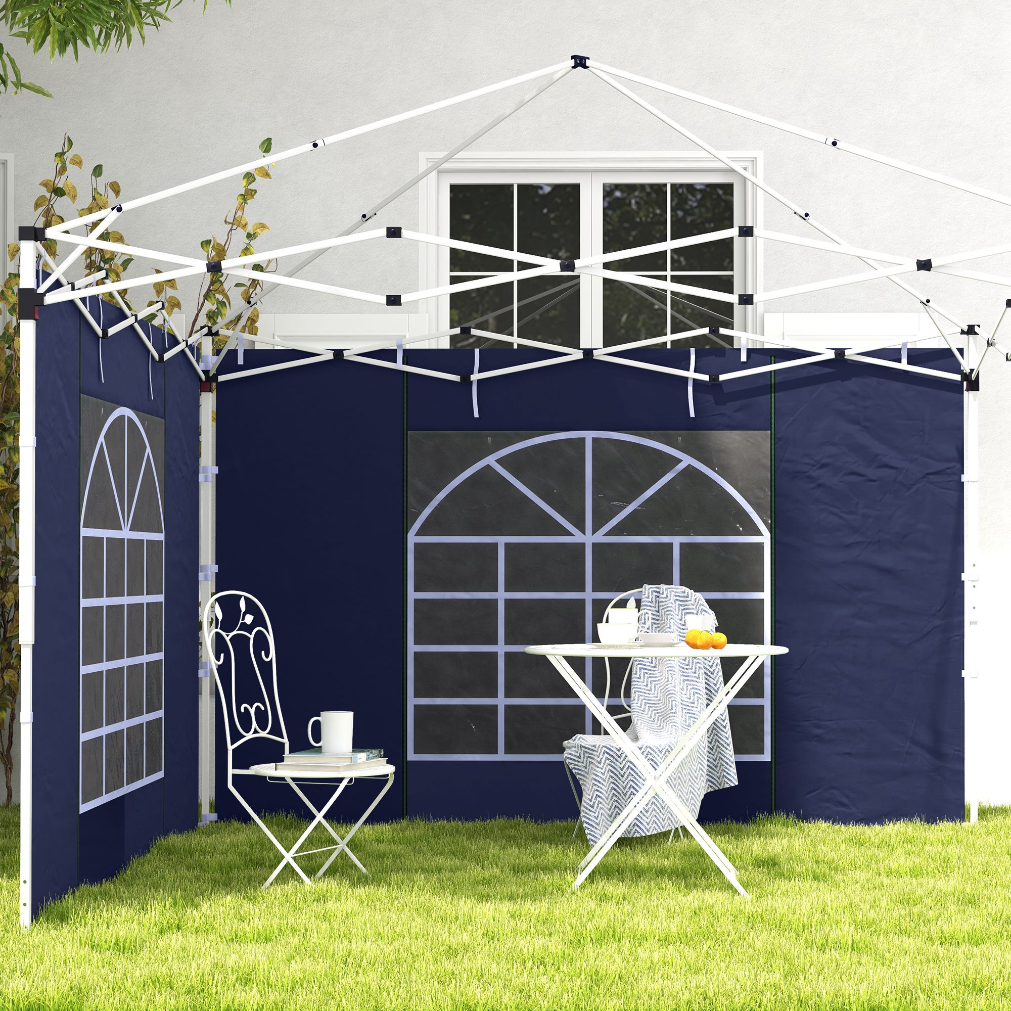 Pavillon-Vorhänge, 2er-Set, für 3x6m oder 3x3m Gartenpavillons, mit Fenstern und Türen, Blau